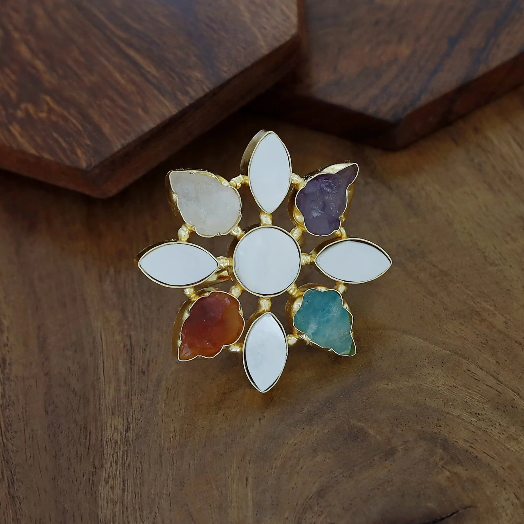 Whitney Floral MOP + Raw Stone Ring - Image 10