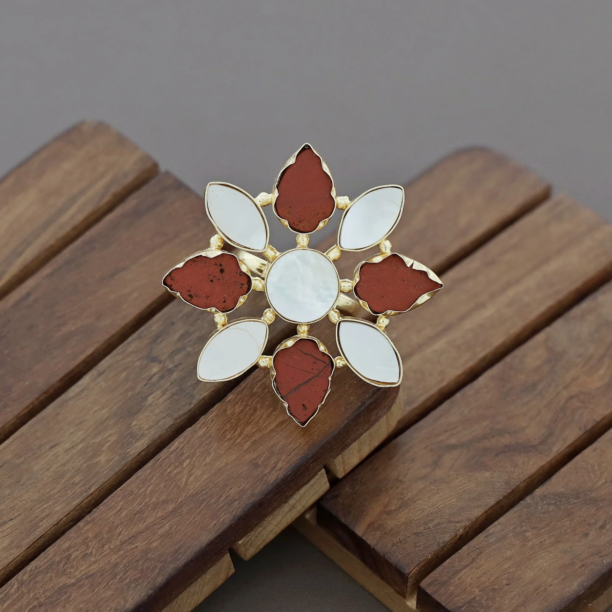 Whitney Floral MOP + Raw Stone Ring - Image 11