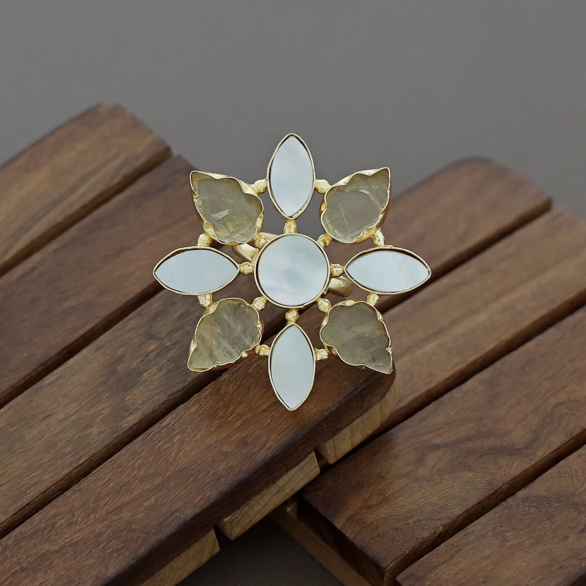 Whitney Floral MOP + Raw Stone Ring - Image 12