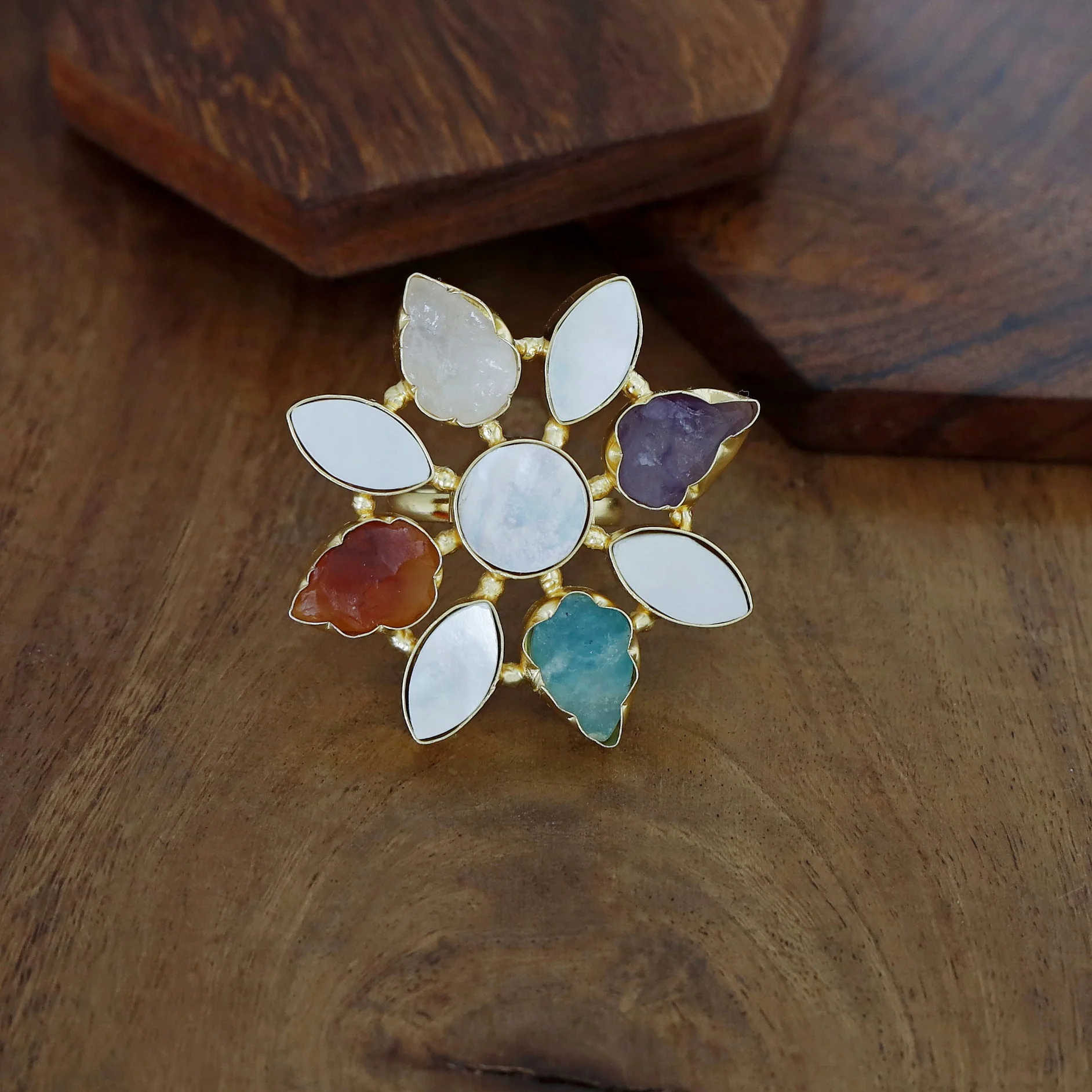 Whitney Floral MOP + Raw Stone Ring - Image 13