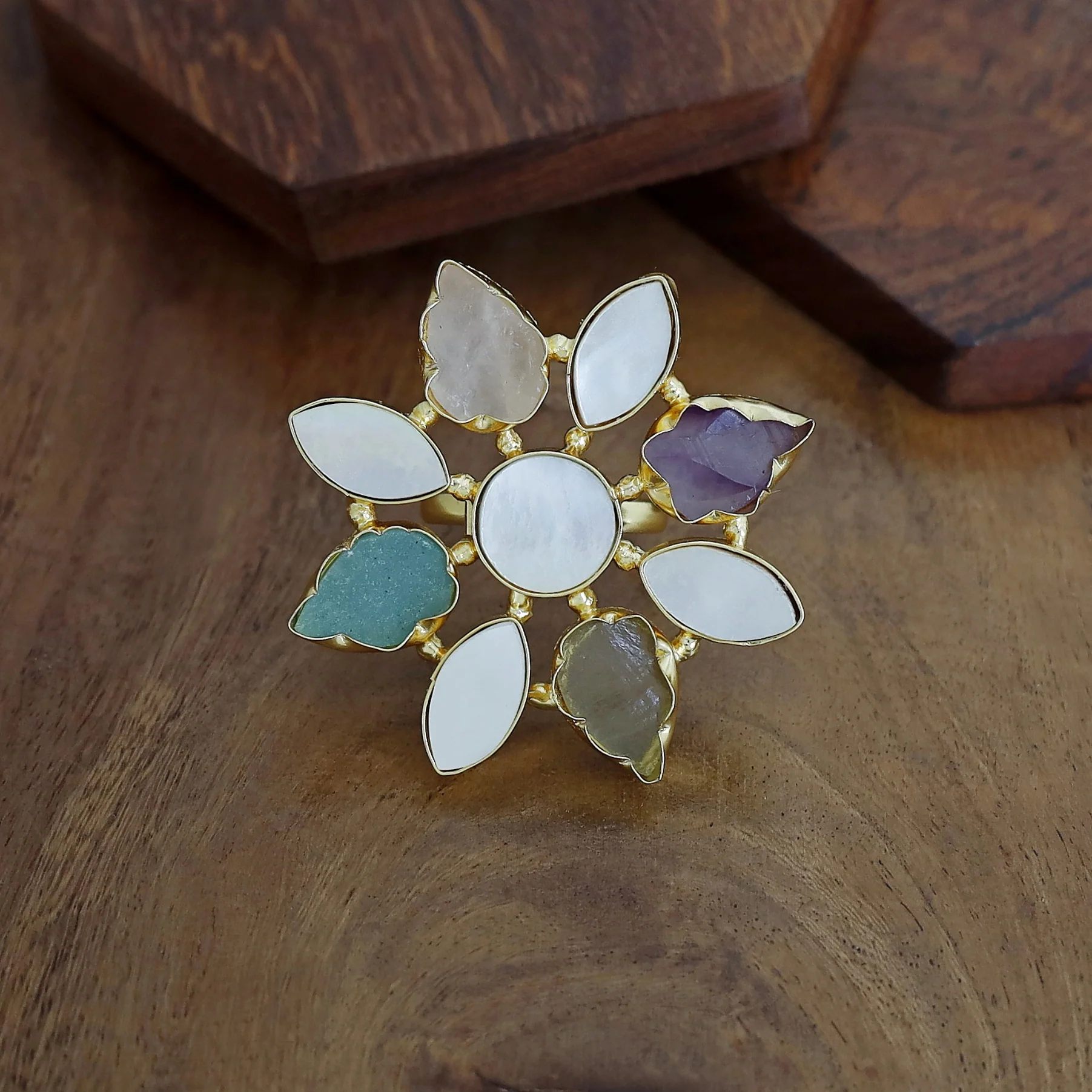 Whitney Floral MOP + Raw Stone Ring - Image 14