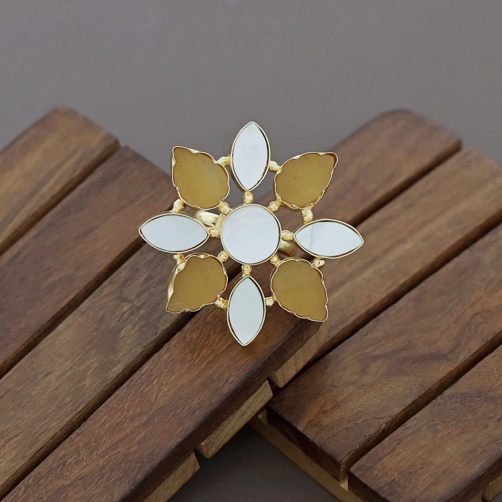 Whitney Floral MOP + Raw Stone Ring - Image 2