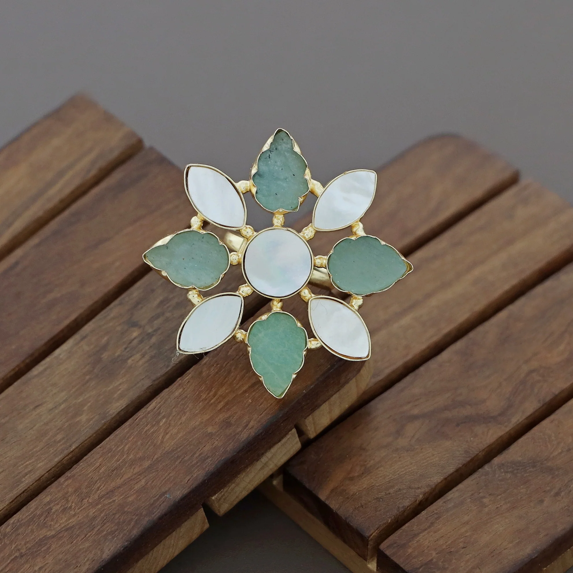 Whitney Floral MOP + Raw Stone Ring - Image 3