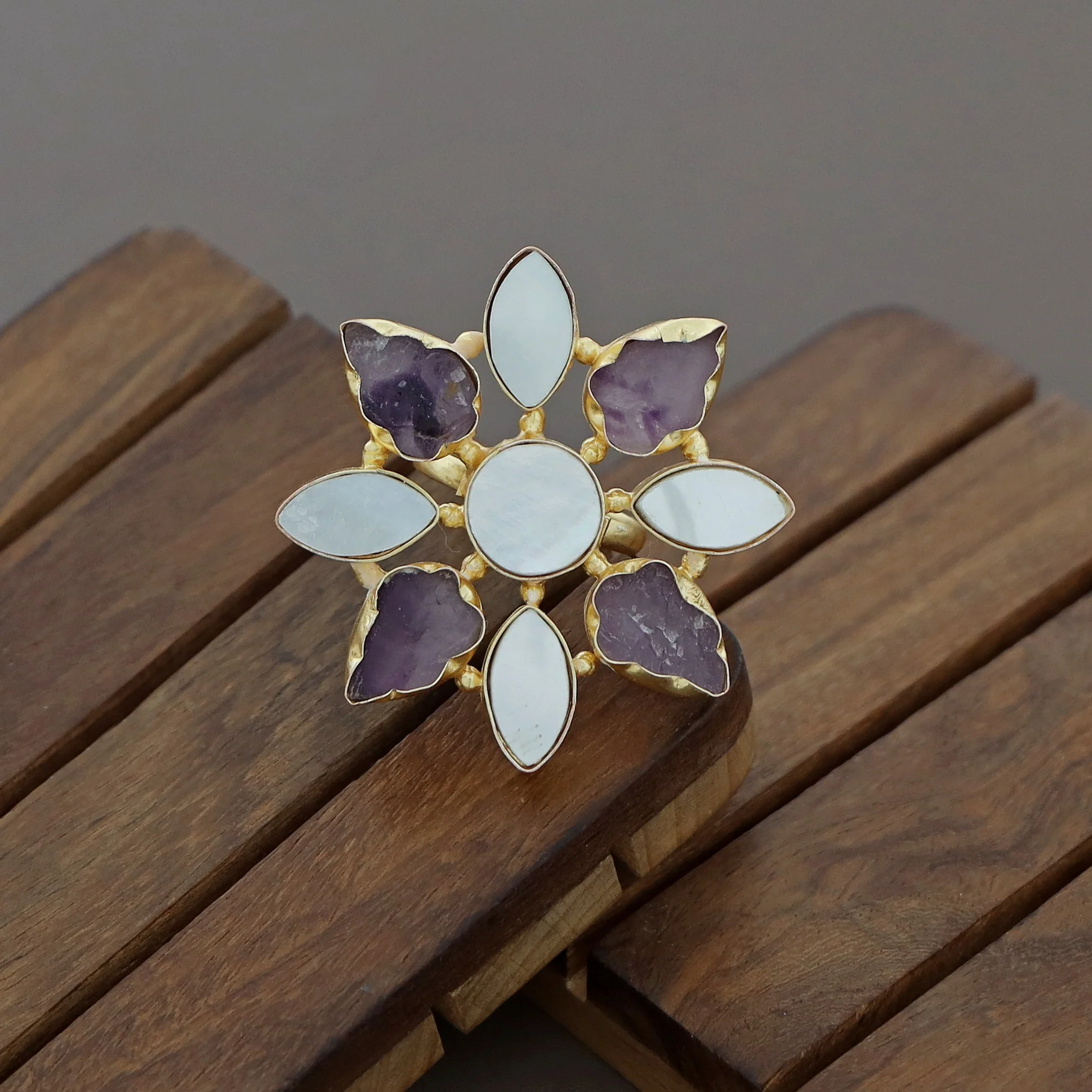 Whitney Floral MOP + Raw Stone Ring - Image 4