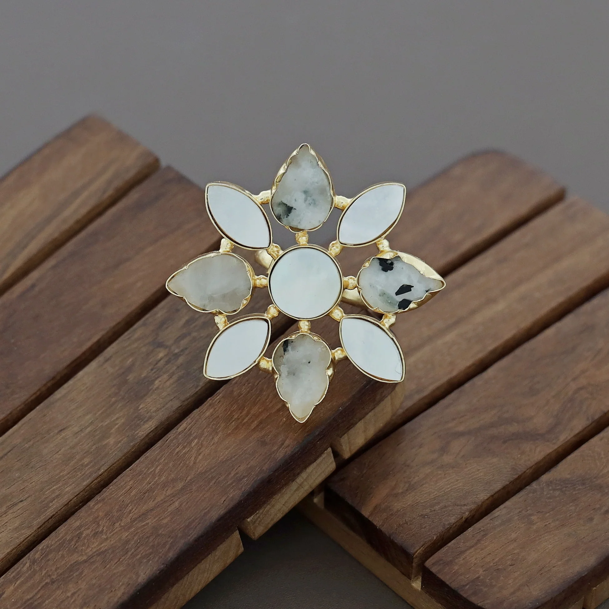 Whitney Floral MOP + Raw Stone Ring - Image 5