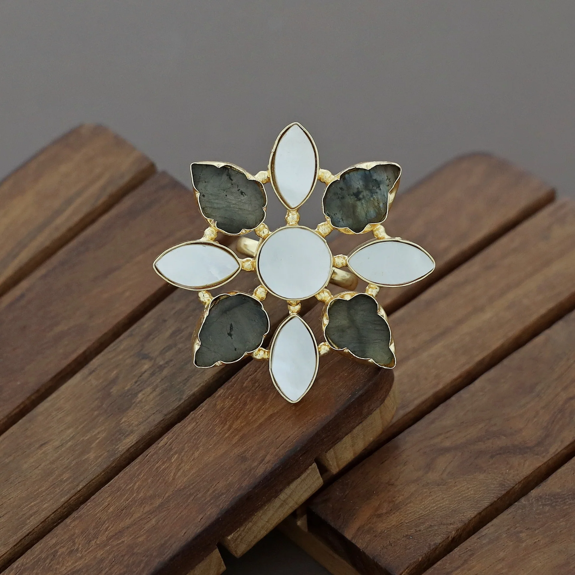 Whitney Floral MOP + Raw Stone Ring - Image 6
