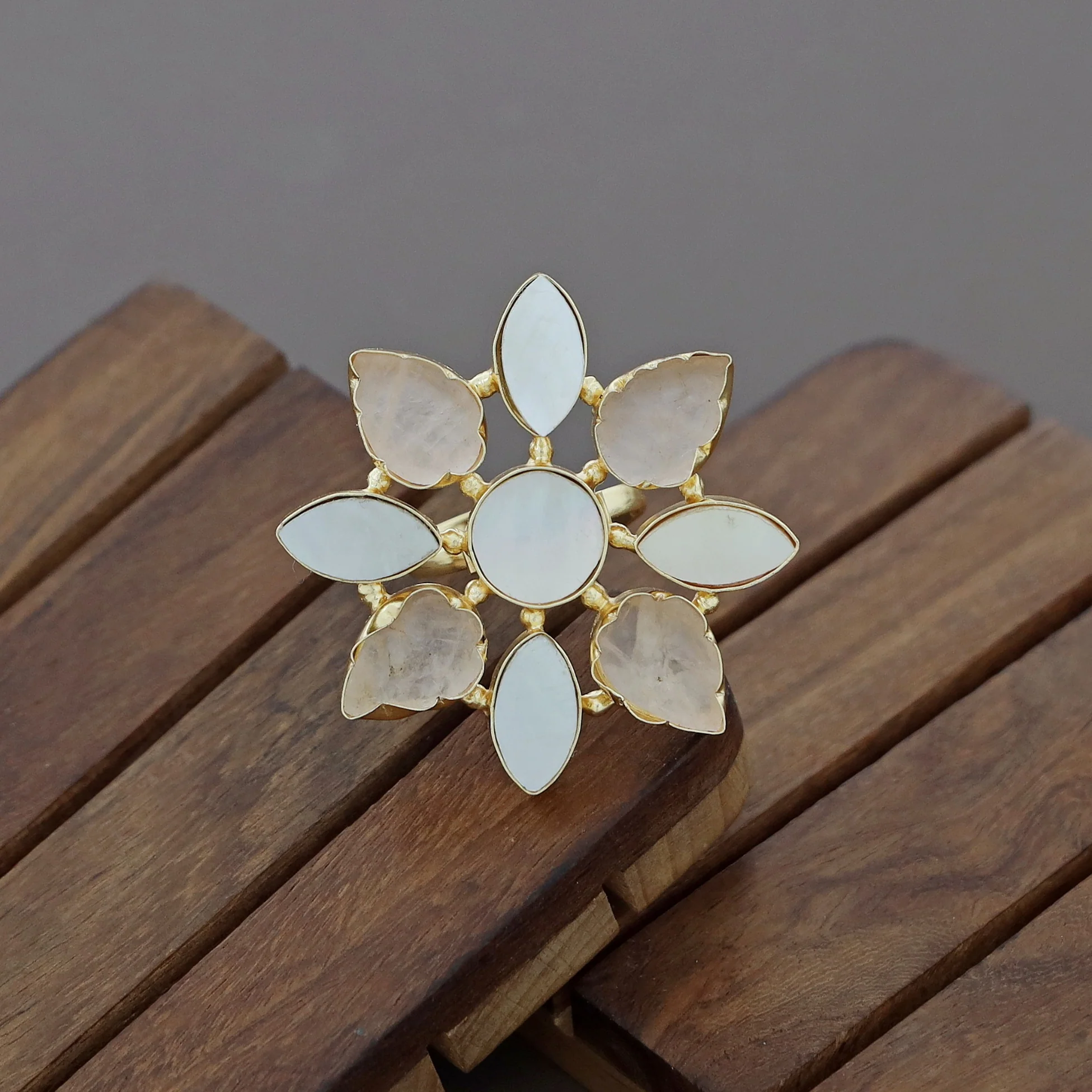 Whitney Floral MOP + Raw Stone Ring - Image 7