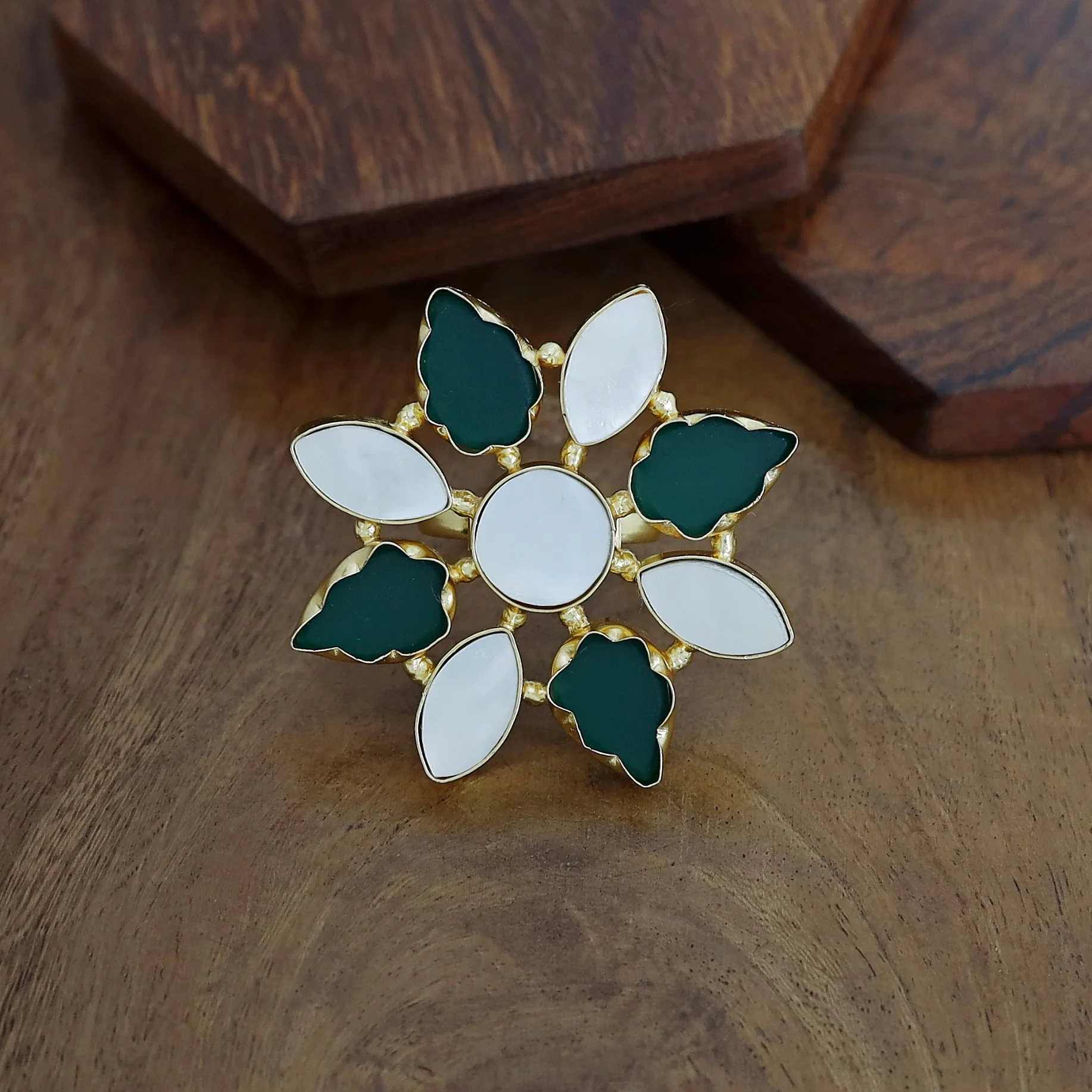 Whitney Floral MOP + Raw Stone Ring - Image 8