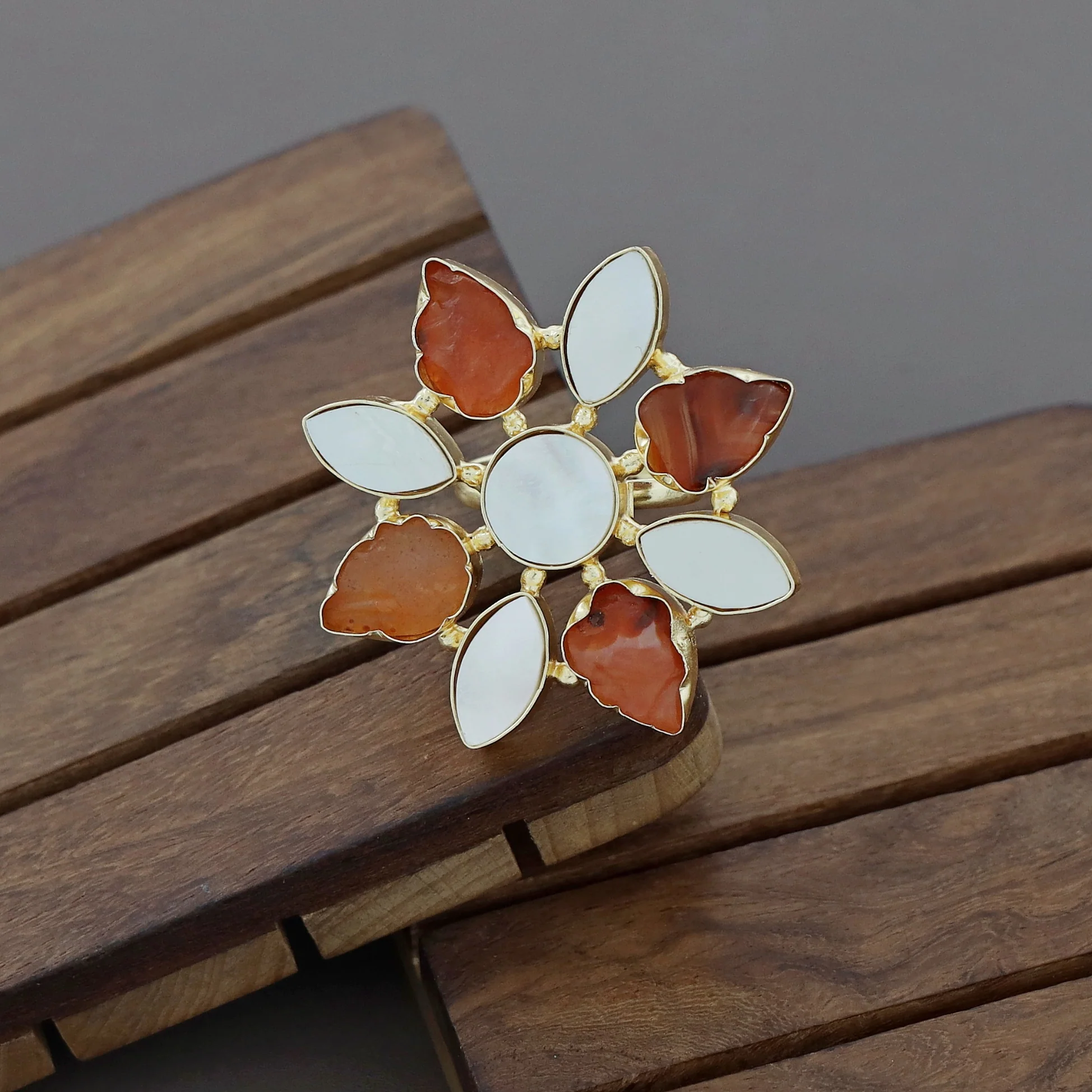 Whitney Floral MOP + Raw Stone Ring - Image 9