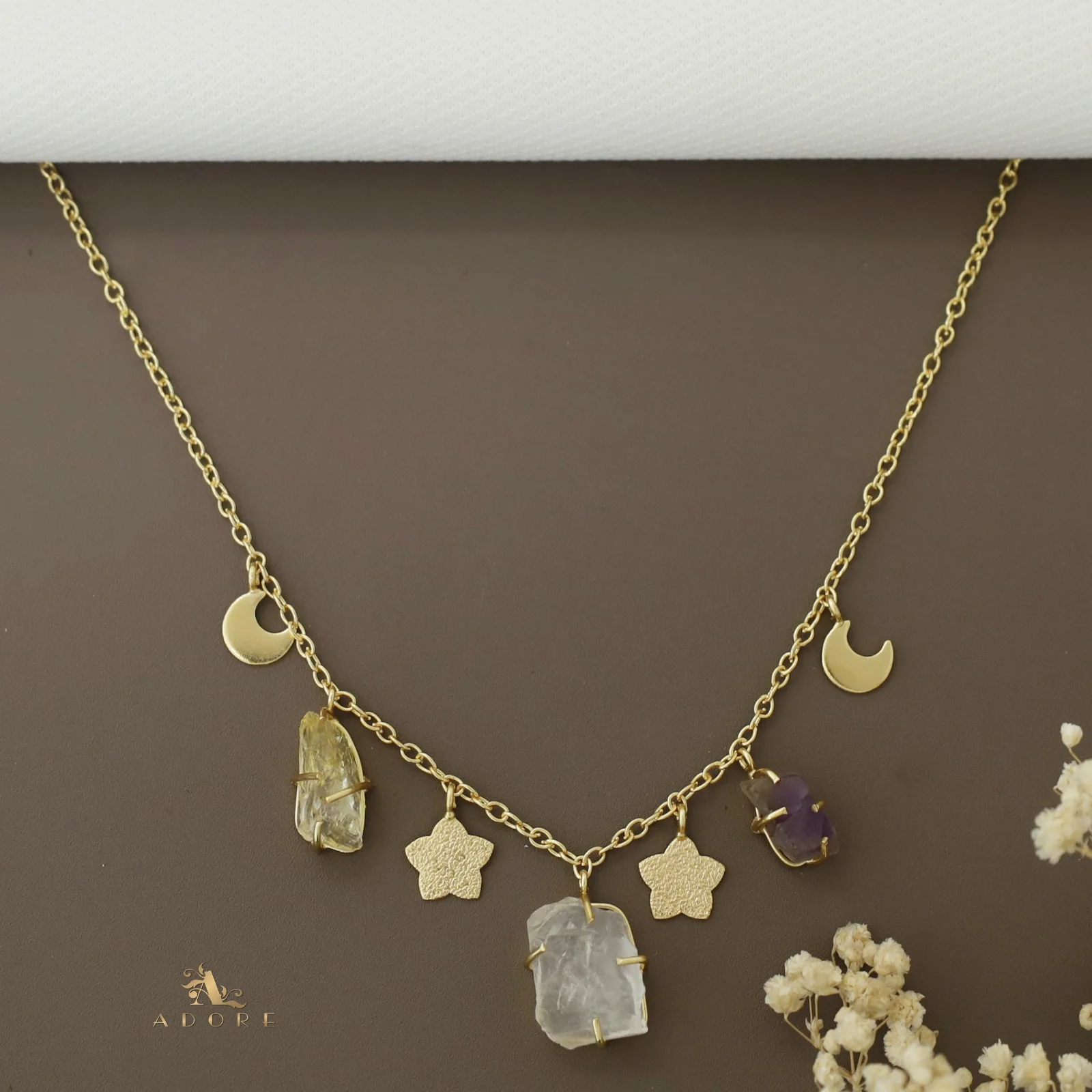 Winnie Raw Stone Moon + Flower Neckpiece - Image 7