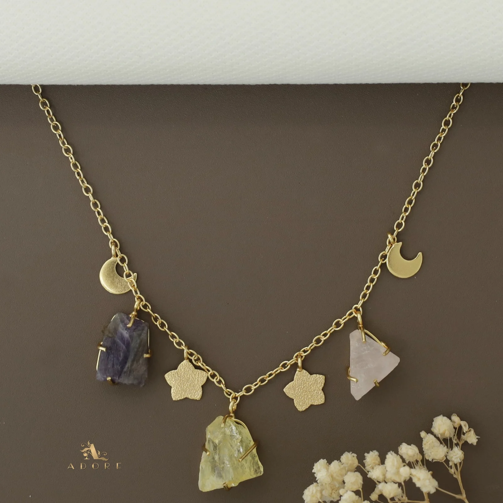 Winnie Raw Stone Moon + Flower Neckpiece - Image 9