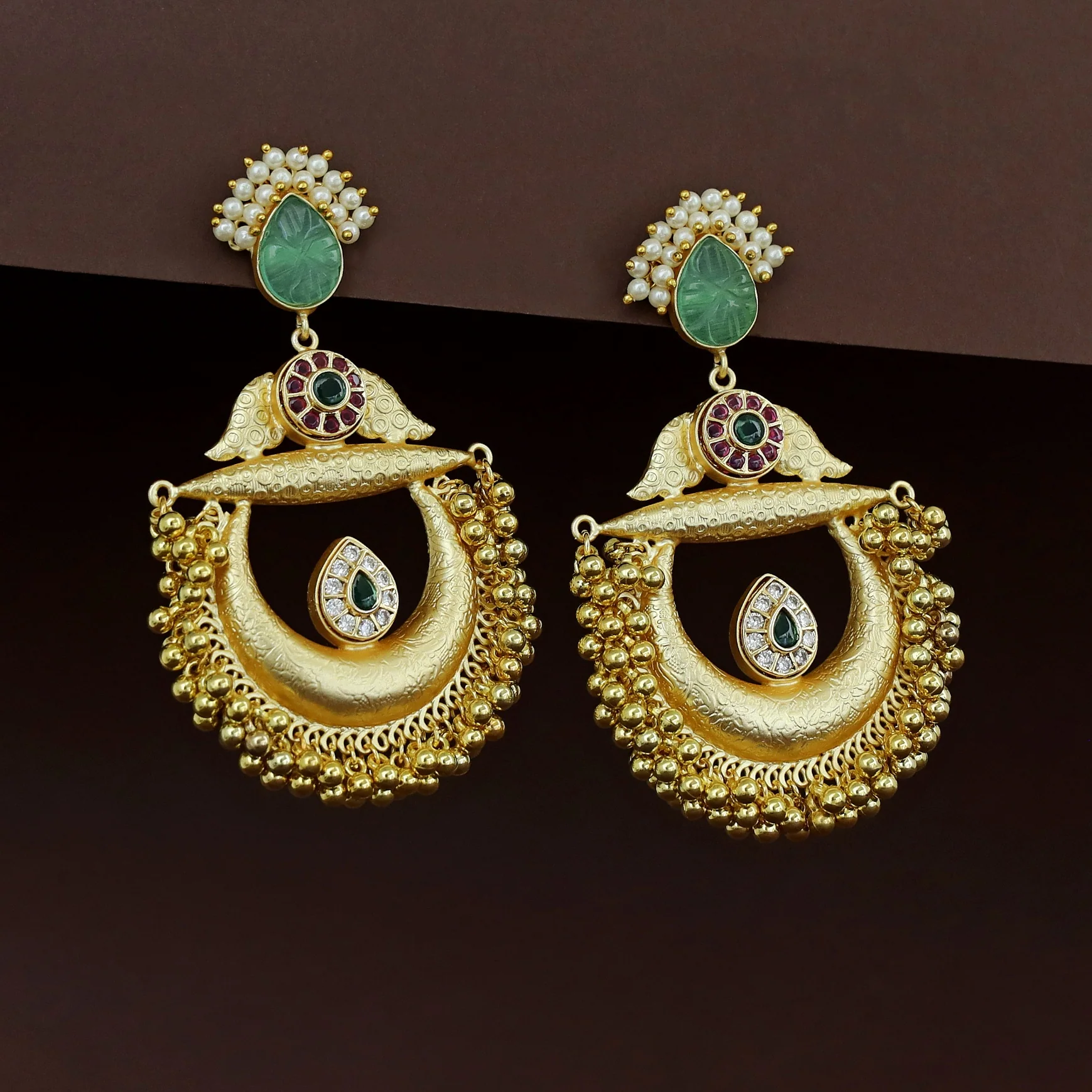 Yadavi Golden Ghungroo Cluster Pearl Earring - Image 10