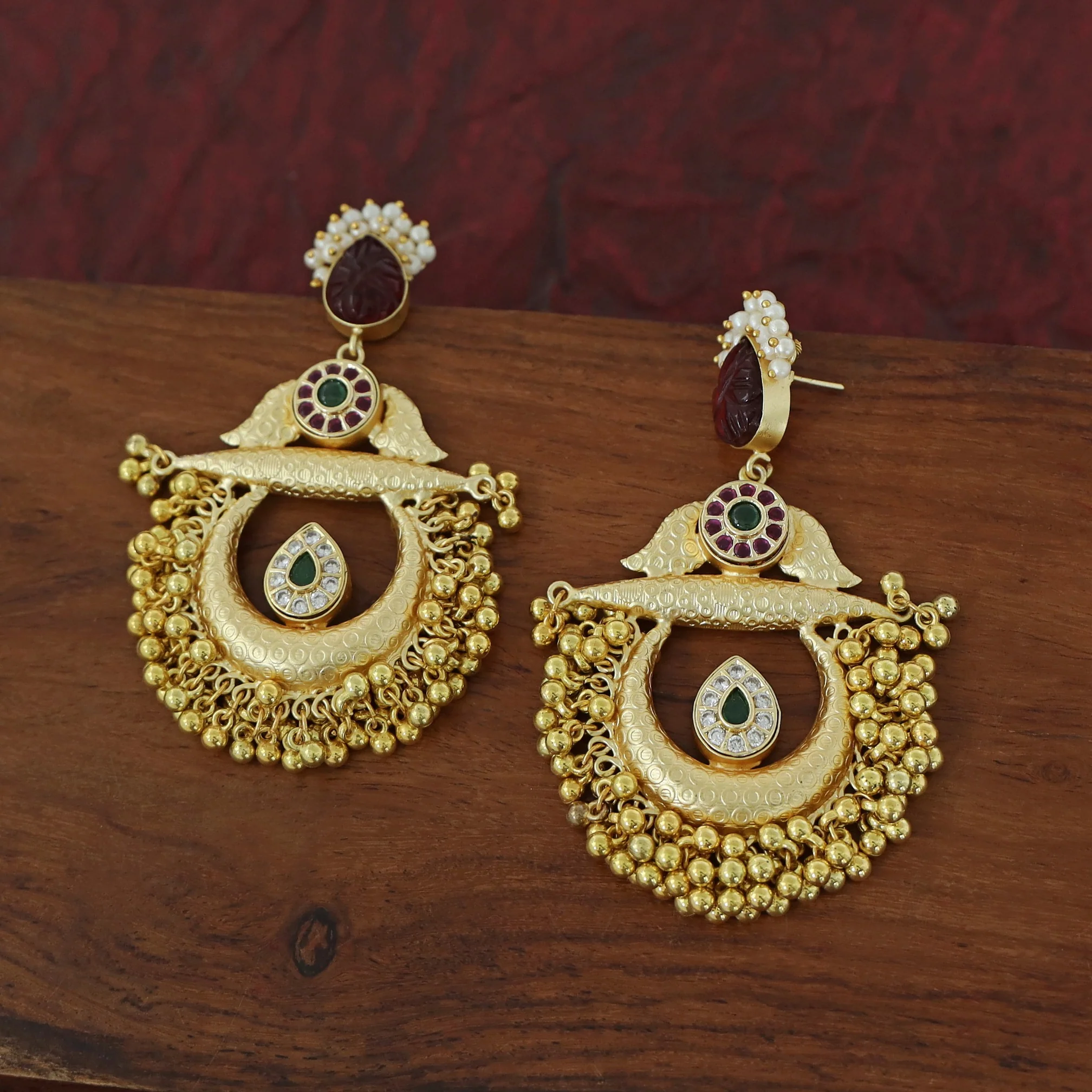 Yadavi Golden Ghungroo Cluster Pearl Earring - Image 12