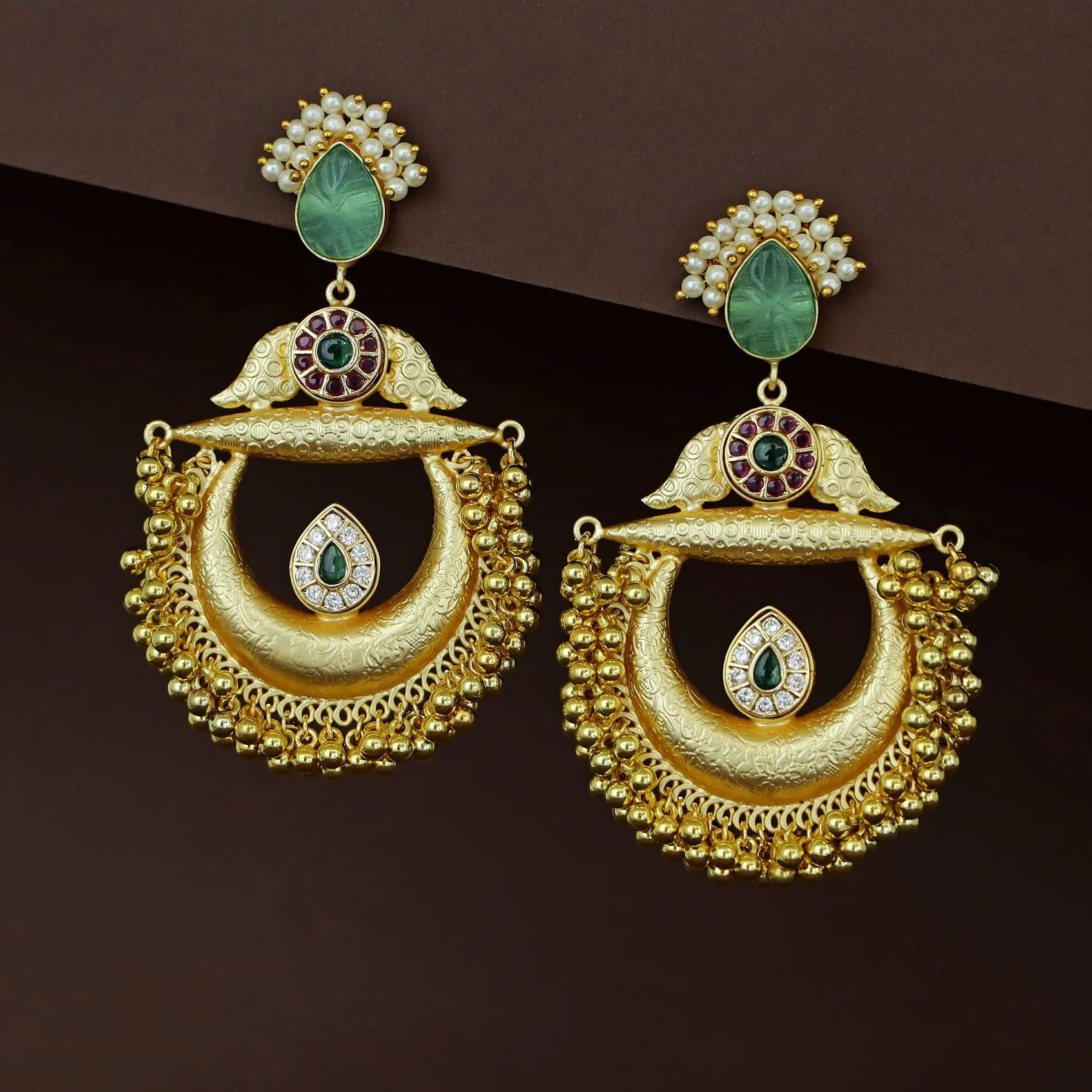 Yadavi Golden Ghungroo Cluster Pearl Earring - Image 7