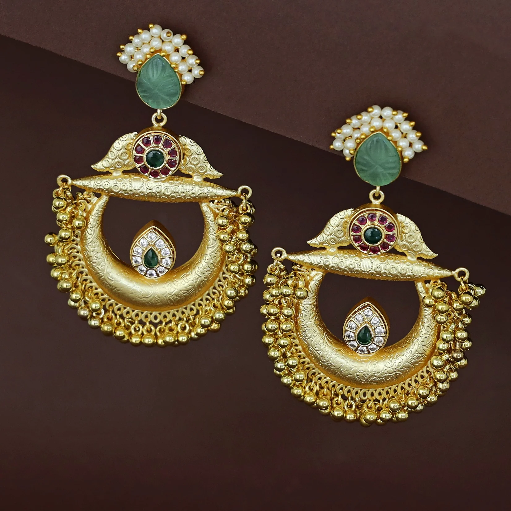 Yadavi Golden Ghungroo Cluster Pearl Earring - Image 8