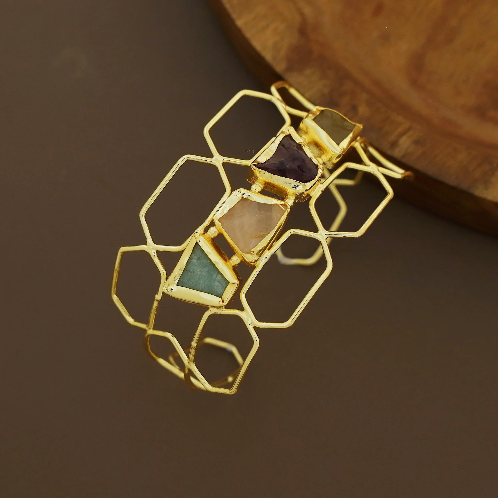 Yahvi Golden Honeycomb Tetra Raw Stone Bangle - Image 2
