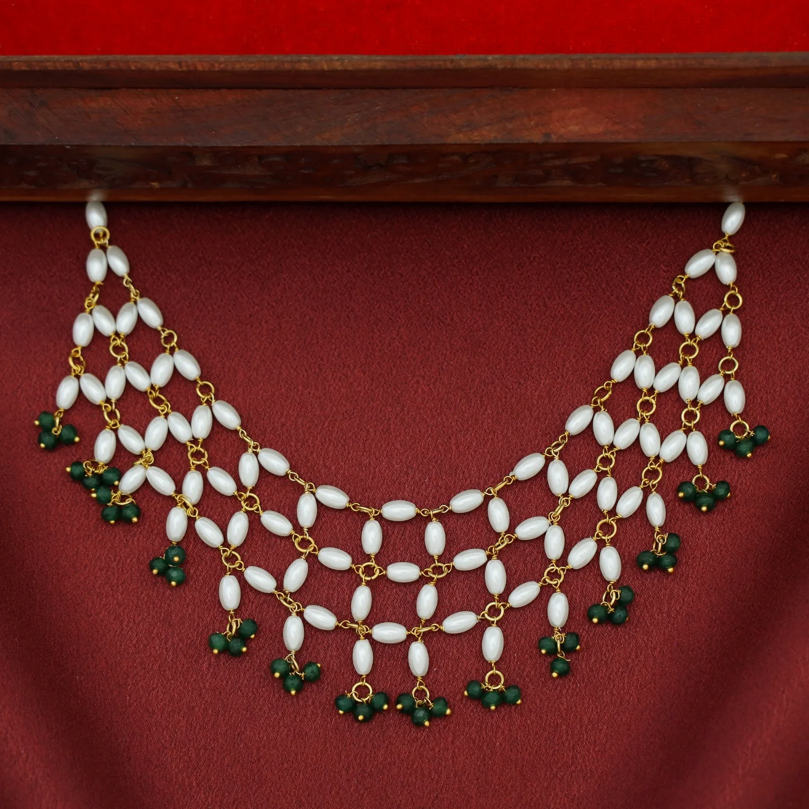 Yakira 3 Layer Rice Pearl Beaded Short Neckpiece - Image 3