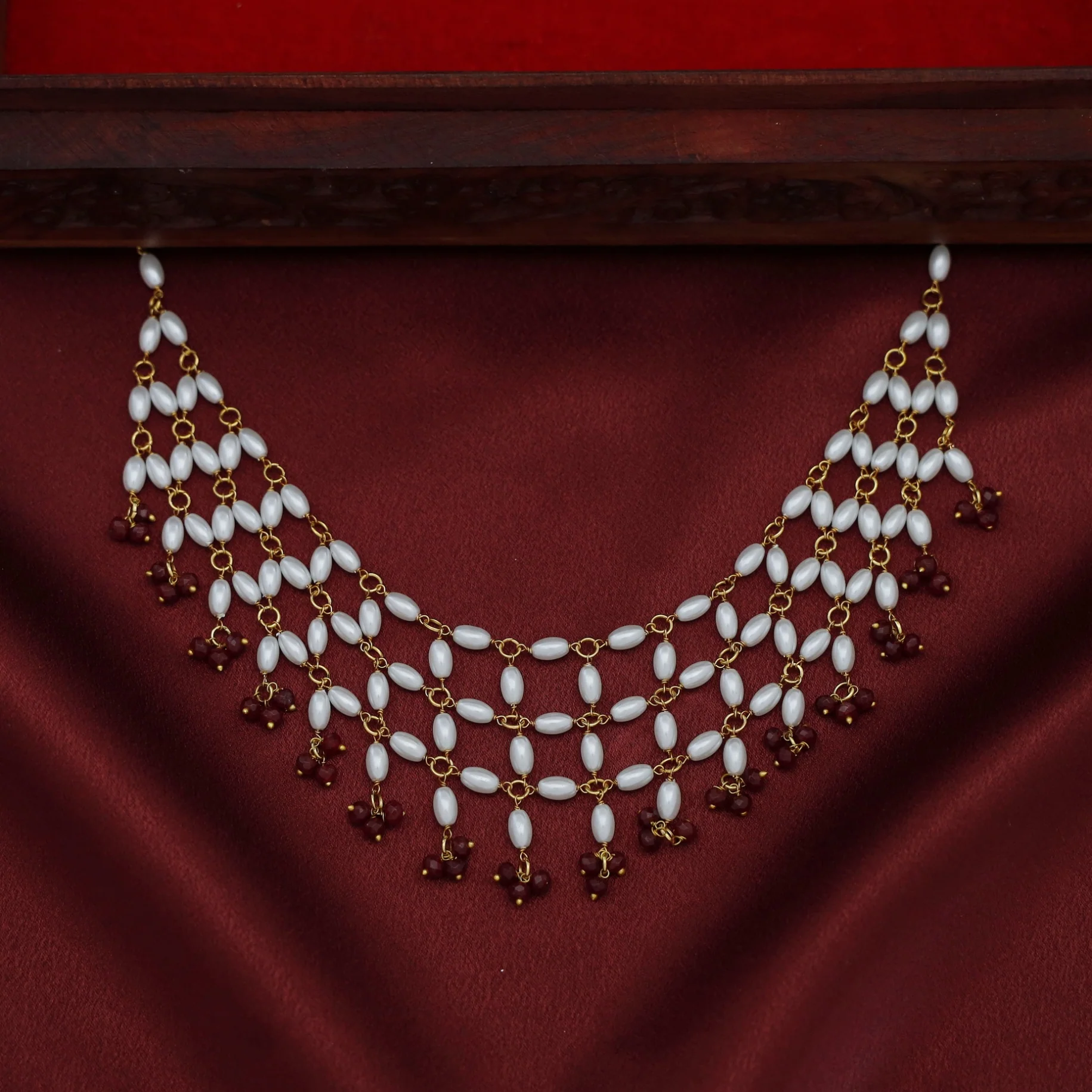 Yakira 3 Layer Rice Pearl Beaded Short Neckpiece - Image 5
