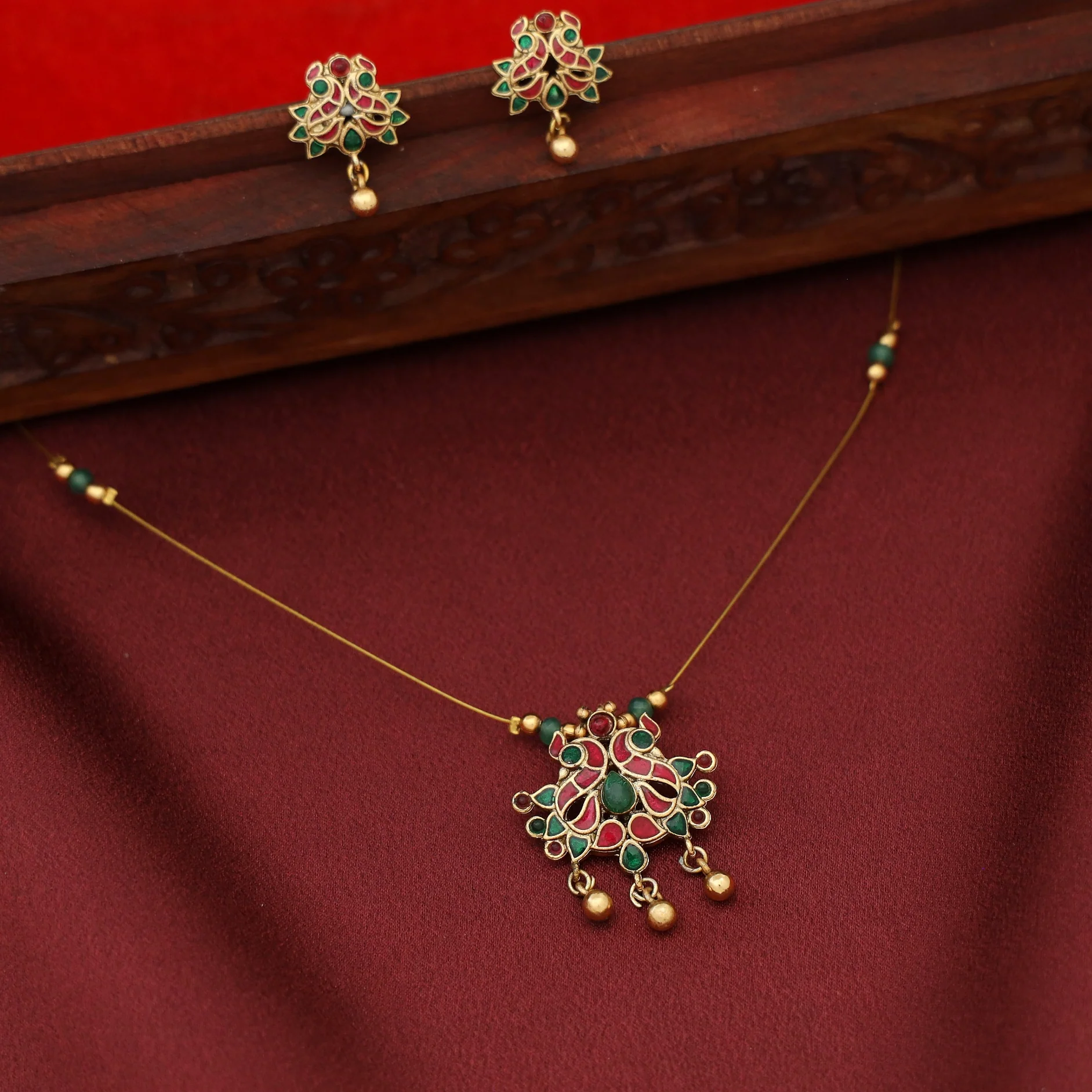 Yamini Mayura Enamel String Neckpiece with Stud - Image 2