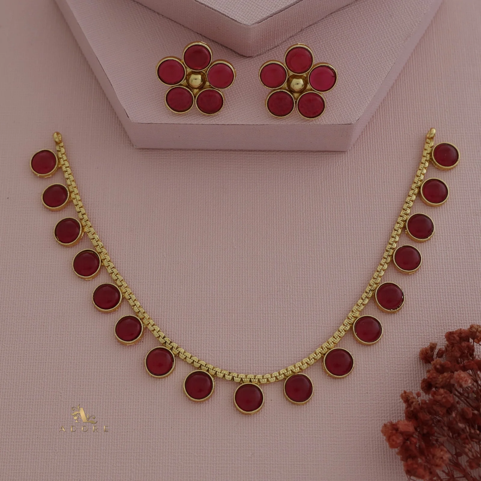 Yashi Glossy Round Neckpiece With Flower Stud (Colour Options) - Image 11