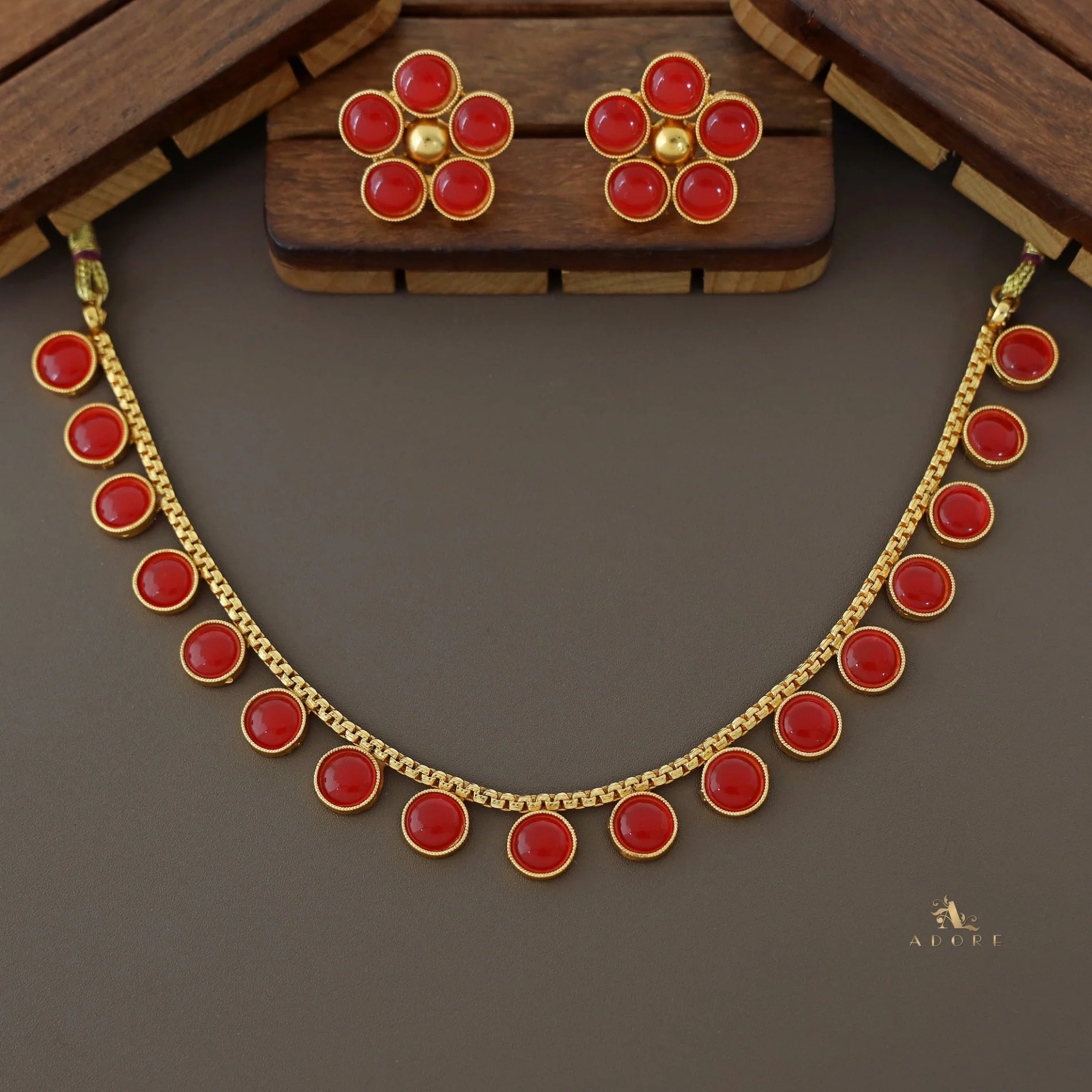 Yashi Glossy Round Neckpiece With Flower Stud (Colour Options) - Image 17
