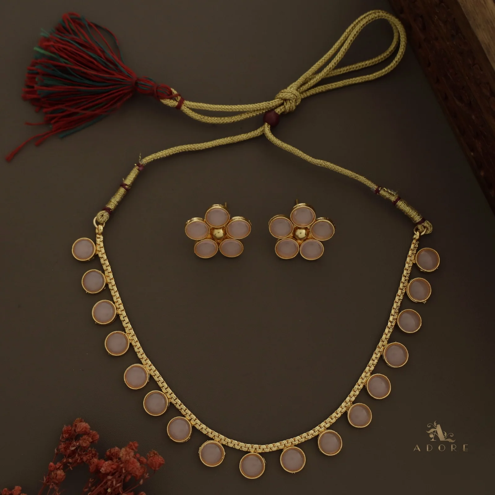 Yashi Glossy Round Neckpiece With Flower Stud (Colour Options) - Image 18