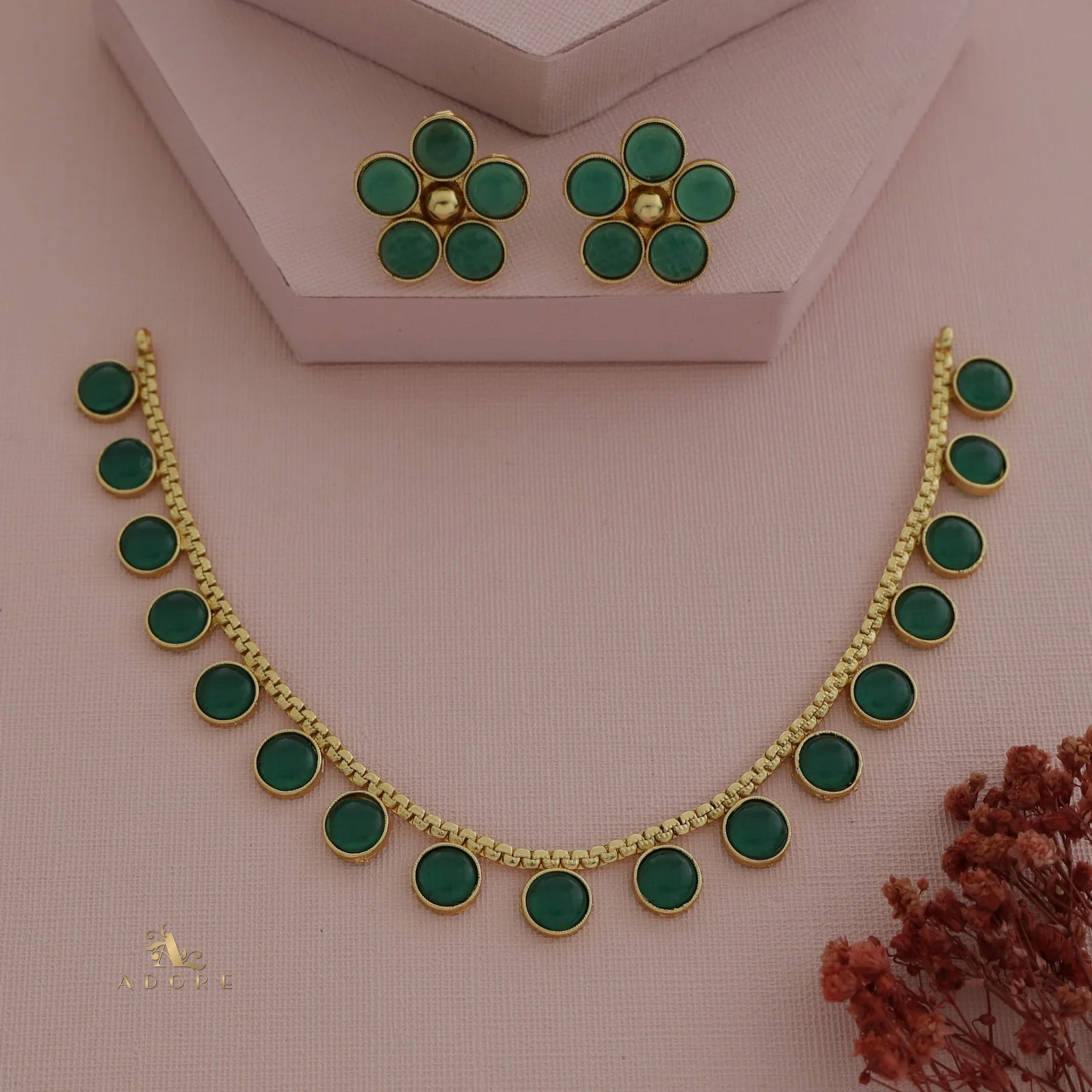 Yashi Glossy Round Neckpiece With Flower Stud (Colour Options) - Image 4