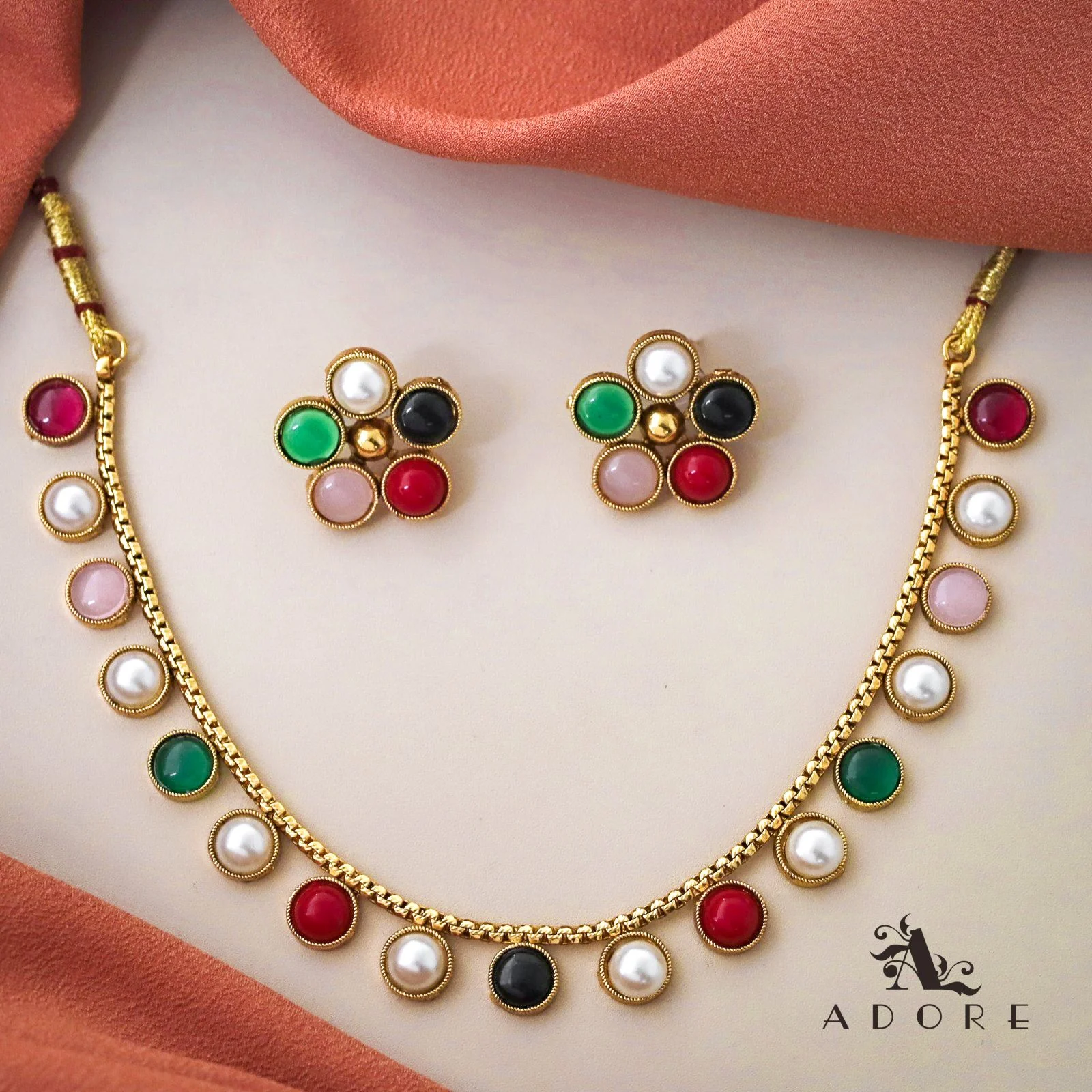 Yashi Glossy Round Neckpiece With Flower Stud (Colour Options) - Image 6