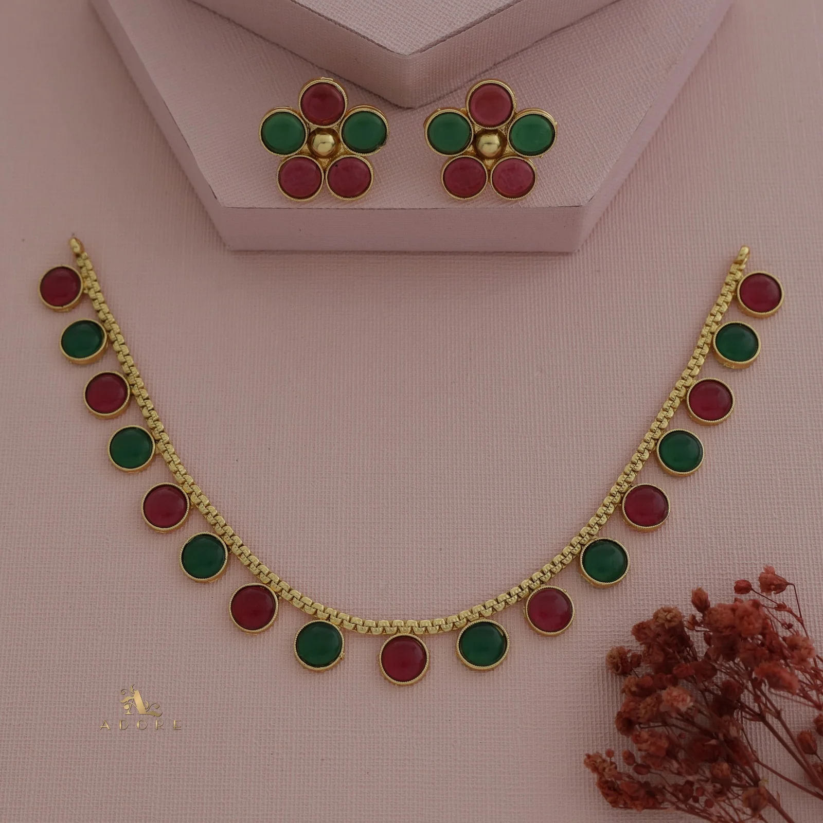 Yashi Glossy Round Neckpiece With Flower Stud (Colour Options) - Image 7