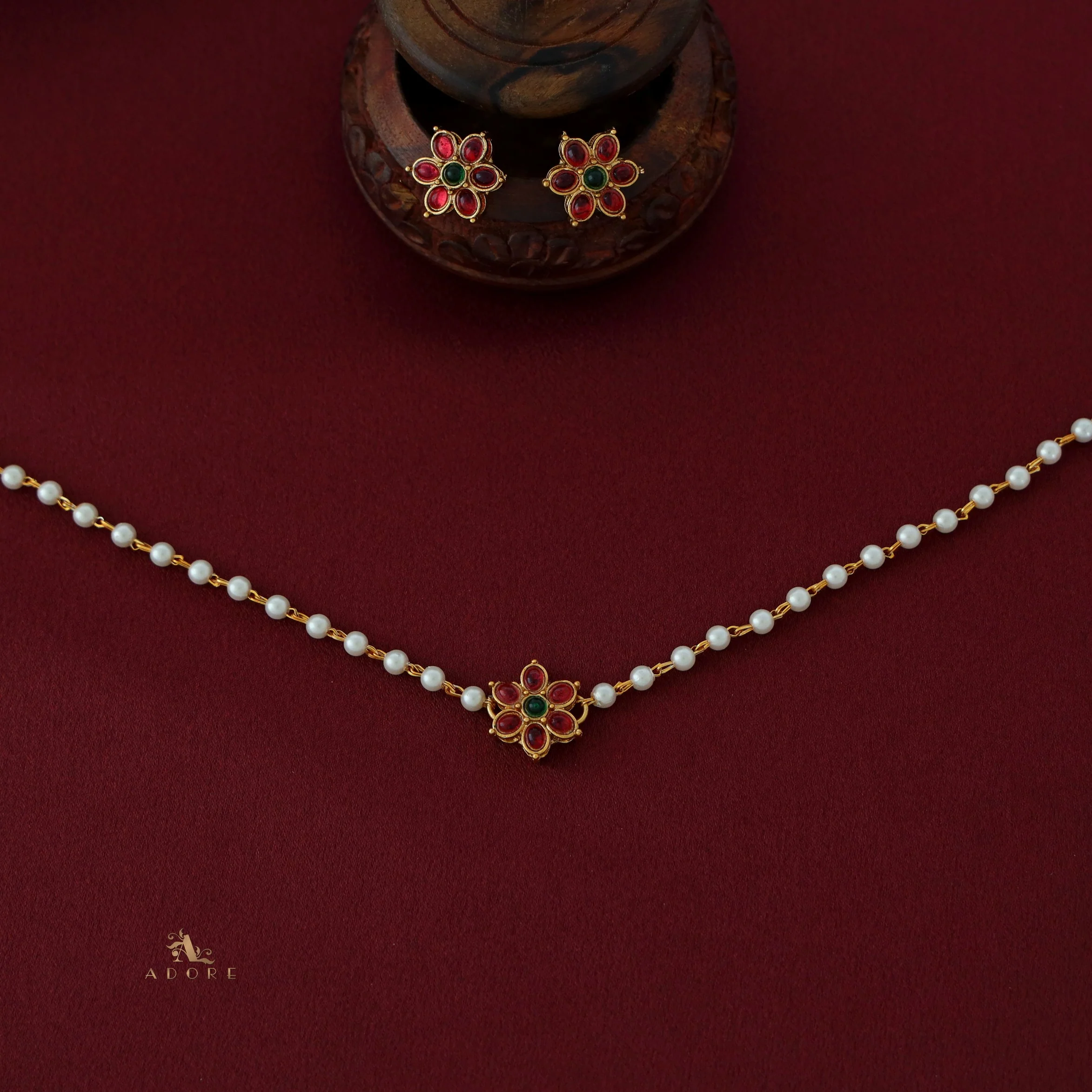 Yashvitha Flower Pearl Choker with Earring - Image 6