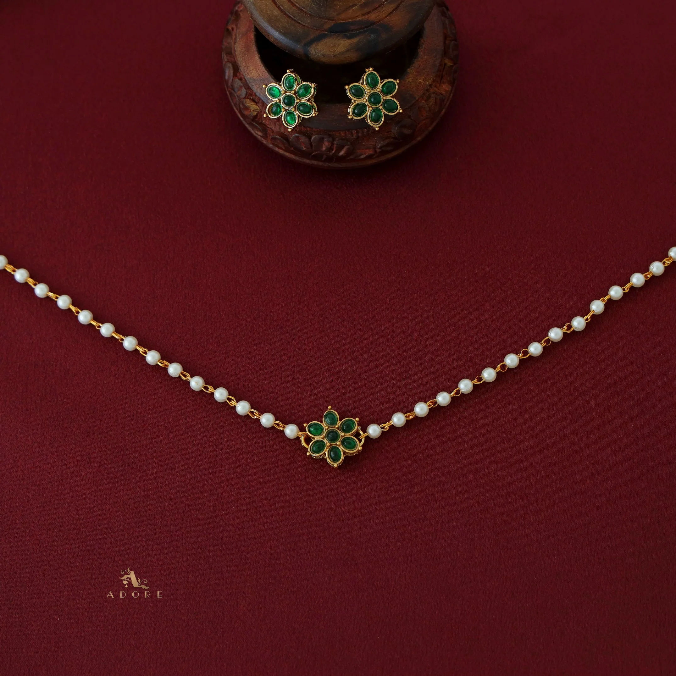 Yashvitha Flower Pearl Choker with Earring - Image 7