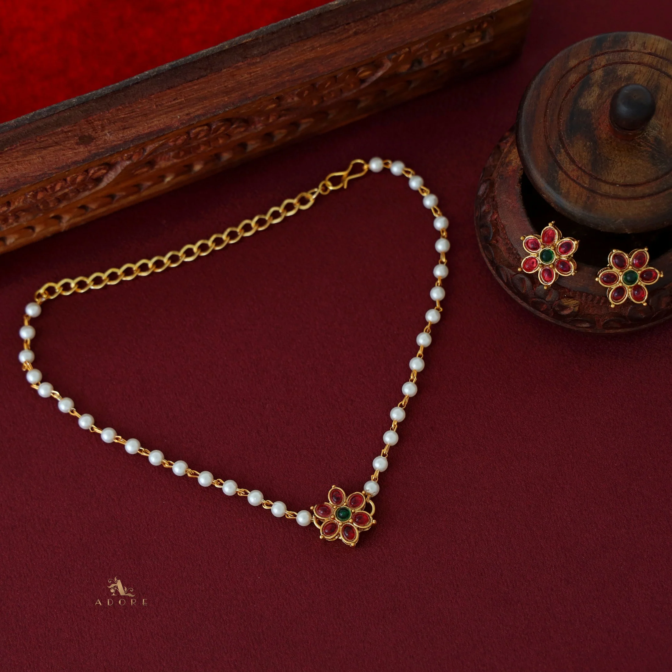 Yashvitha Flower Pearl Choker with Earring - Image 9