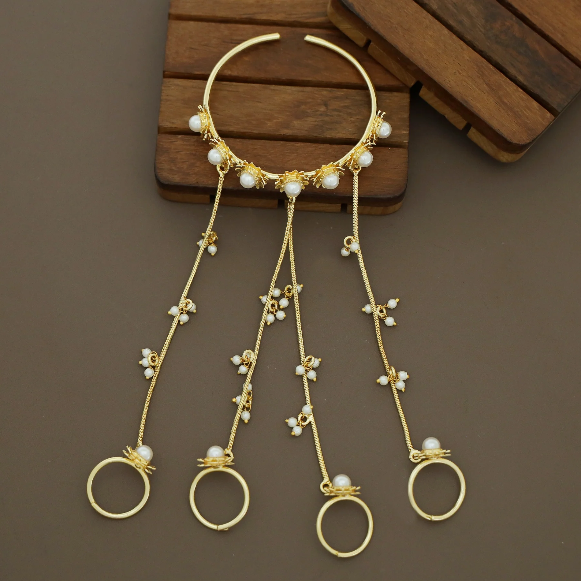 Yasmin Golden Flower Pearl Hathphool ( One Hand Only) - Image 2