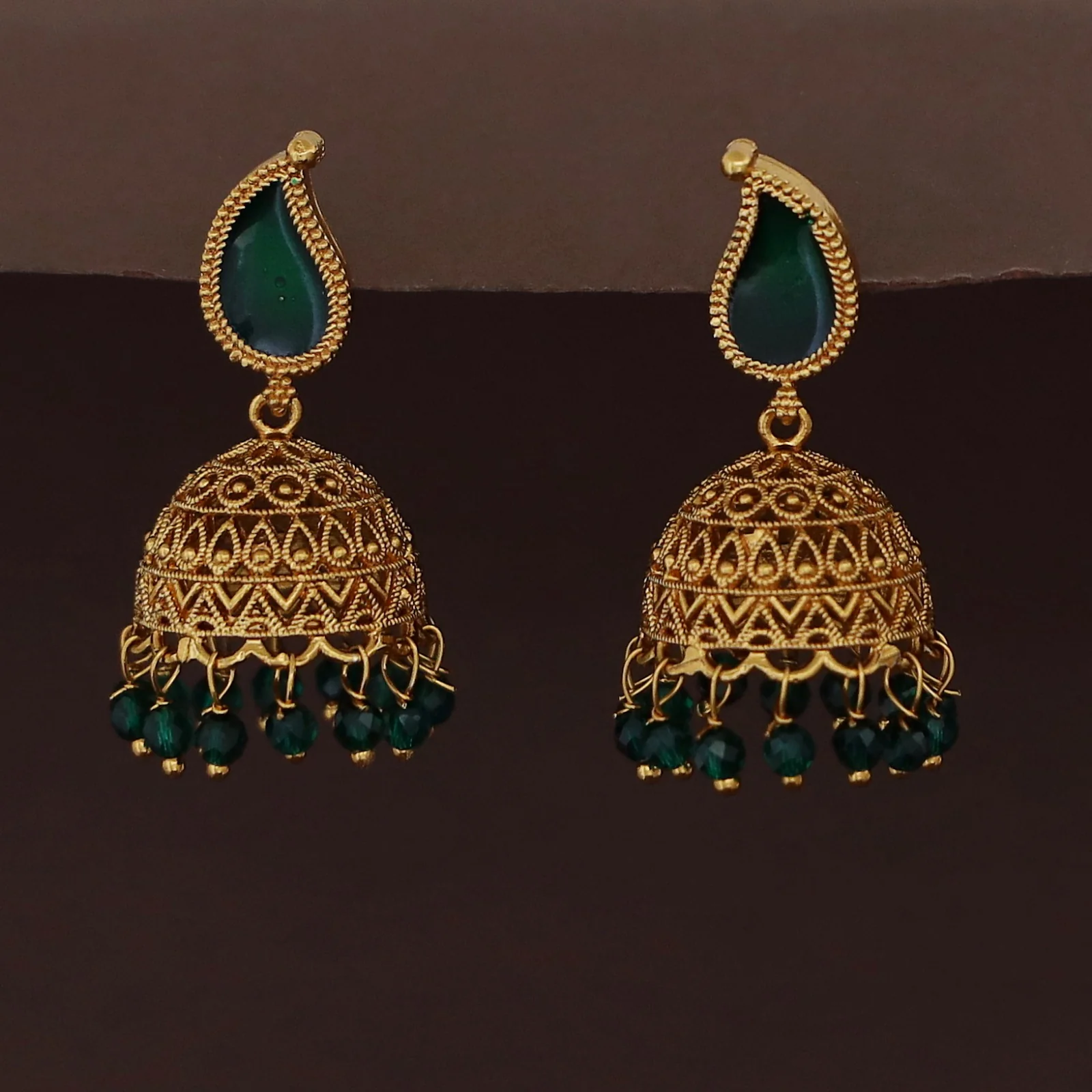 Yavnika Mango Enamel Beaded Jhumka - Image 2