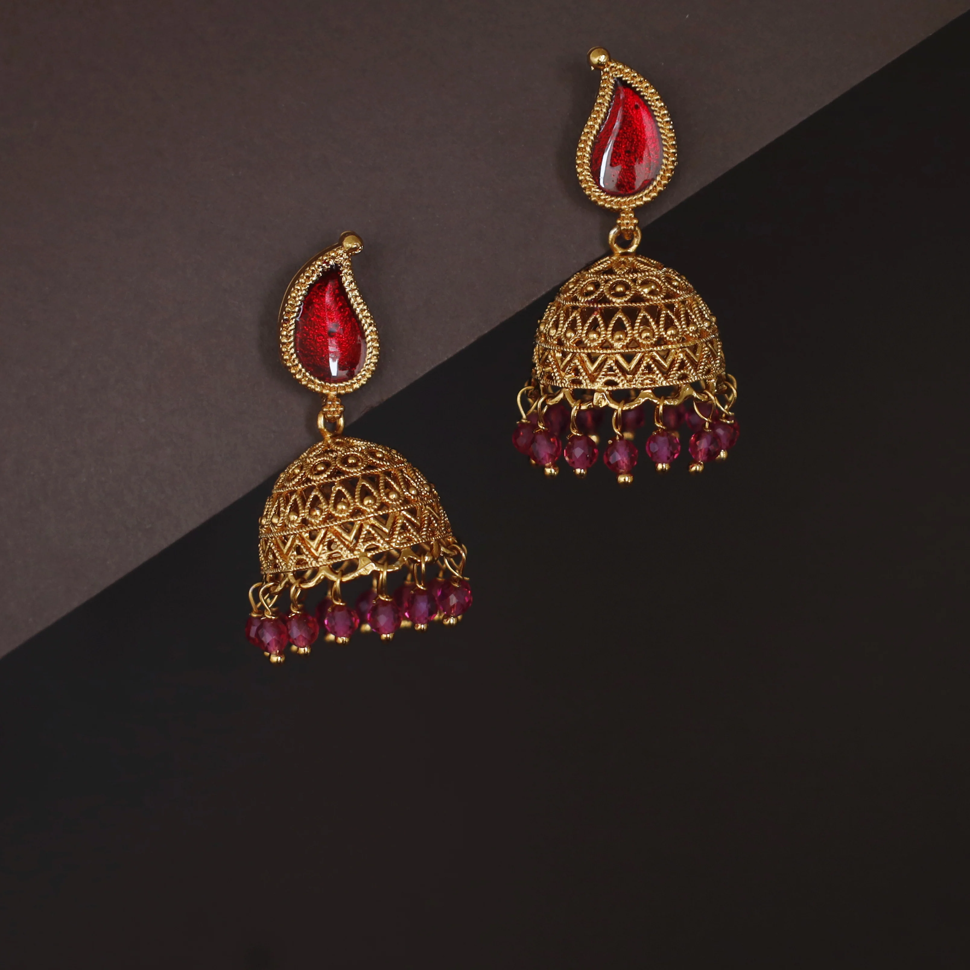 Yavnika Mango Enamel Beaded Jhumka - Image 3