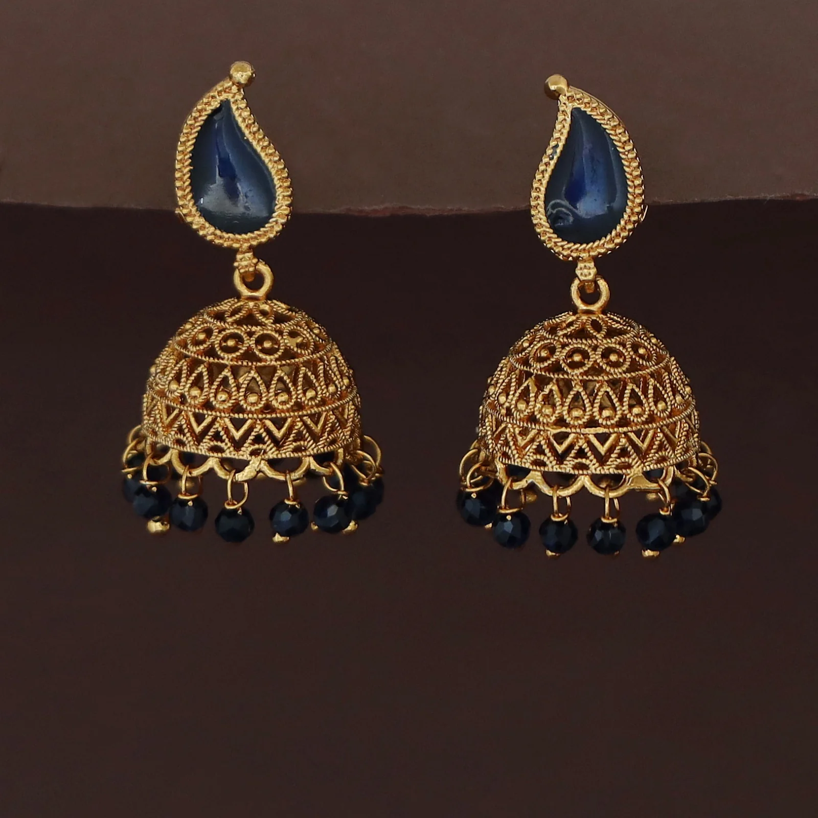 Yavnika Mango Enamel Beaded Jhumka - Image 4