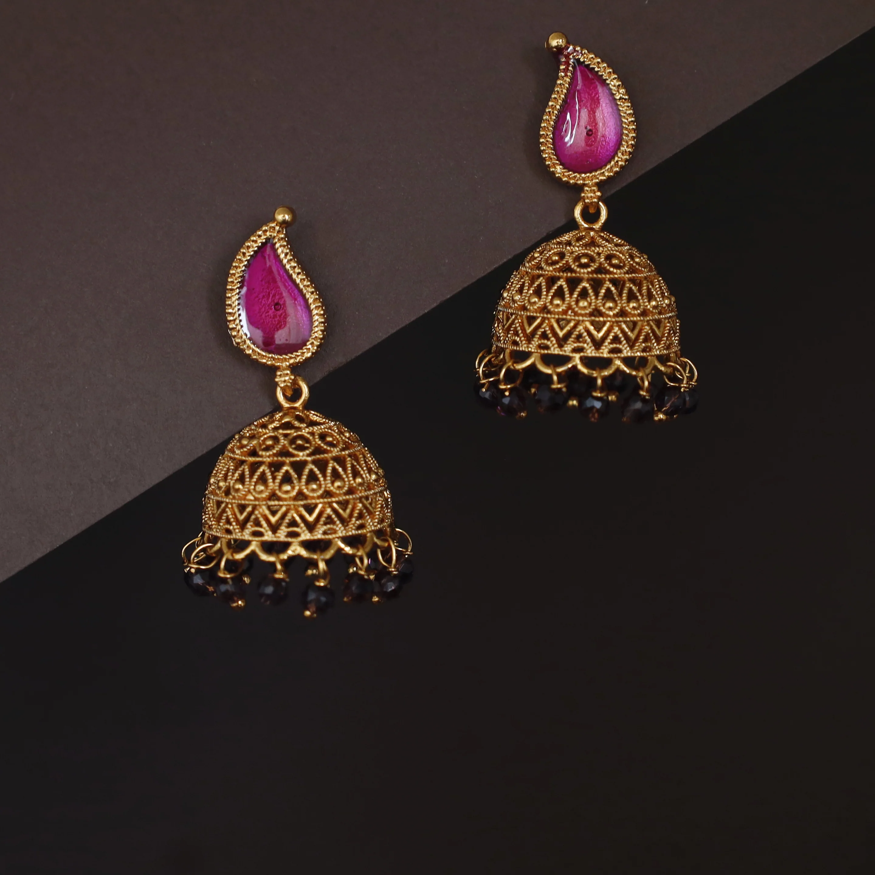 Yavnika Mango Enamel Beaded Jhumka - Image 5