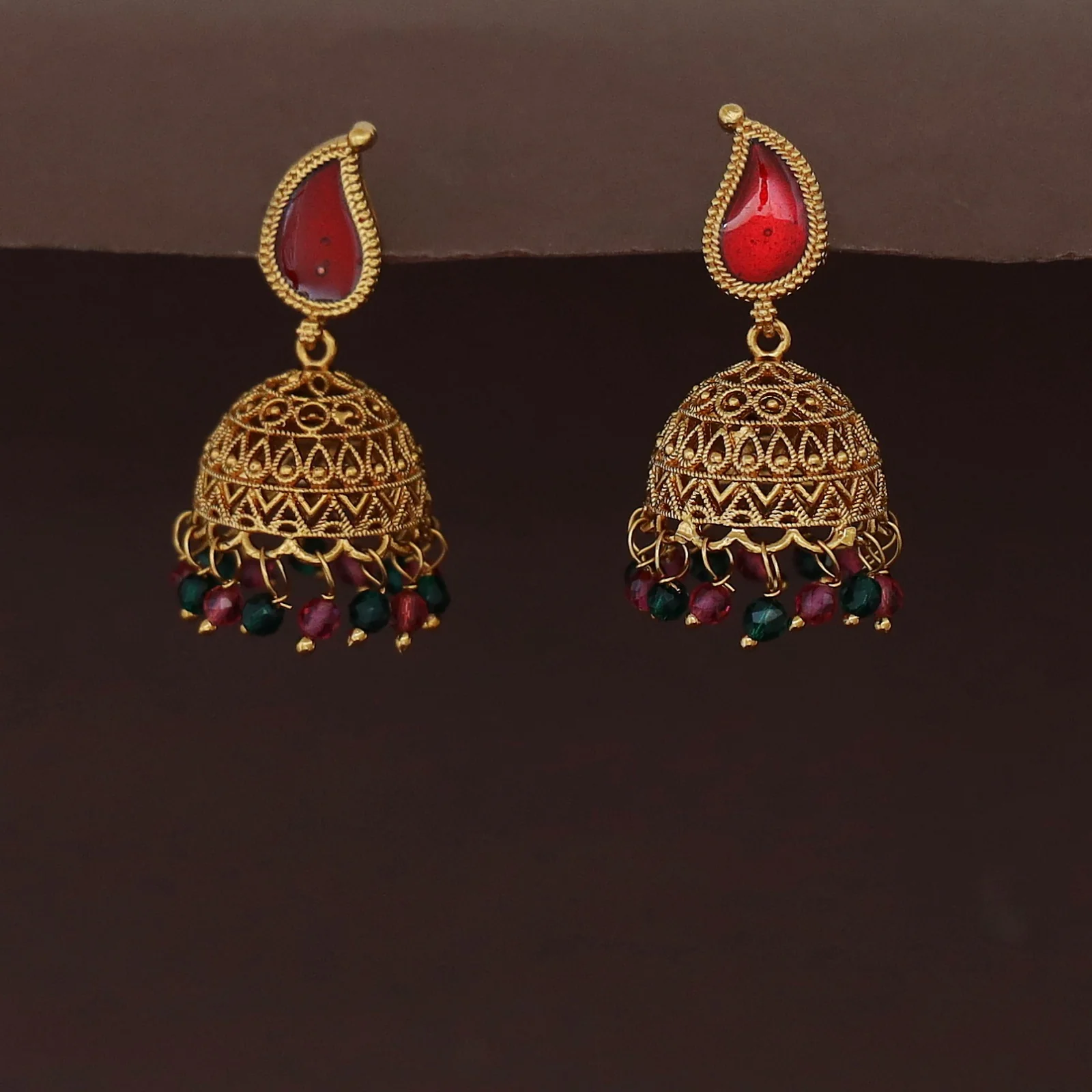 Yavnika Mango Enamel Beaded Jhumka - Image 6