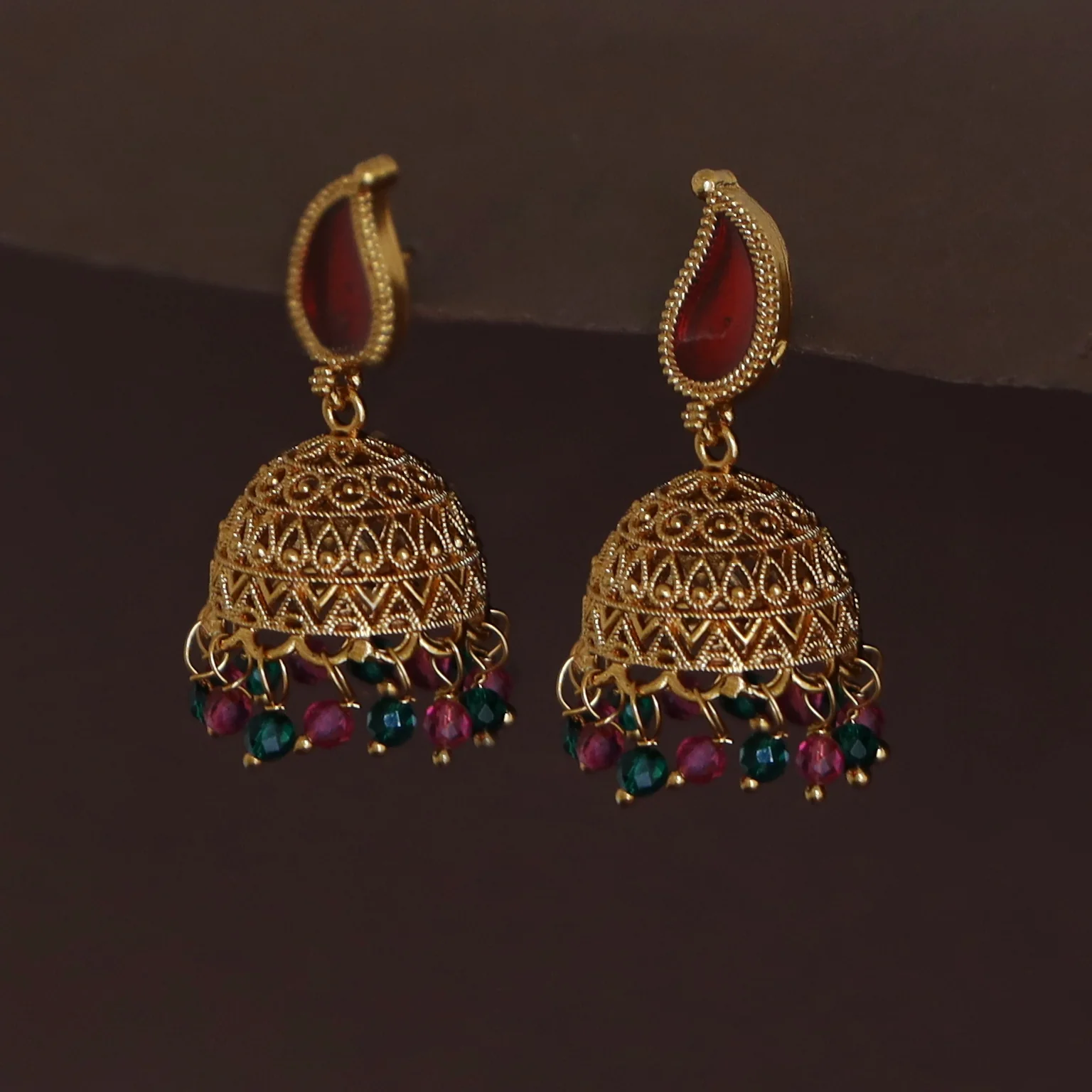 Yavnika Mango Enamel Beaded Jhumka - Image 7