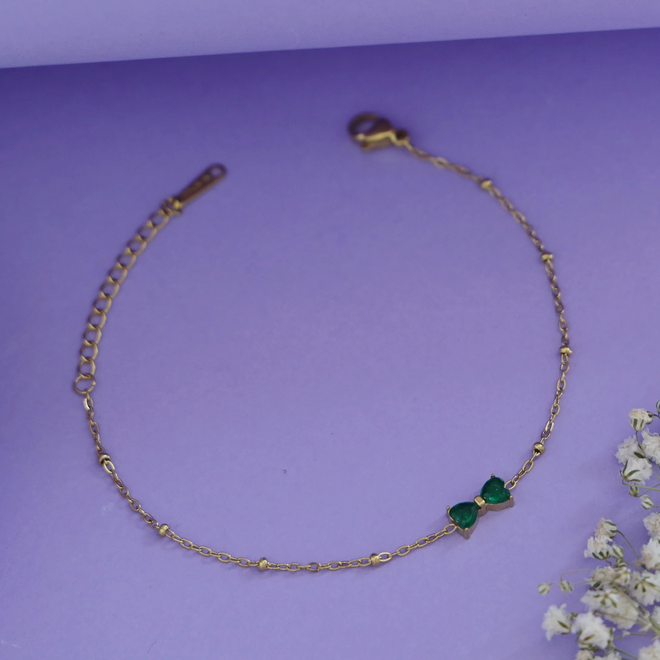 Yvette Dual Heart Golden Ball Bracelet - Image 2