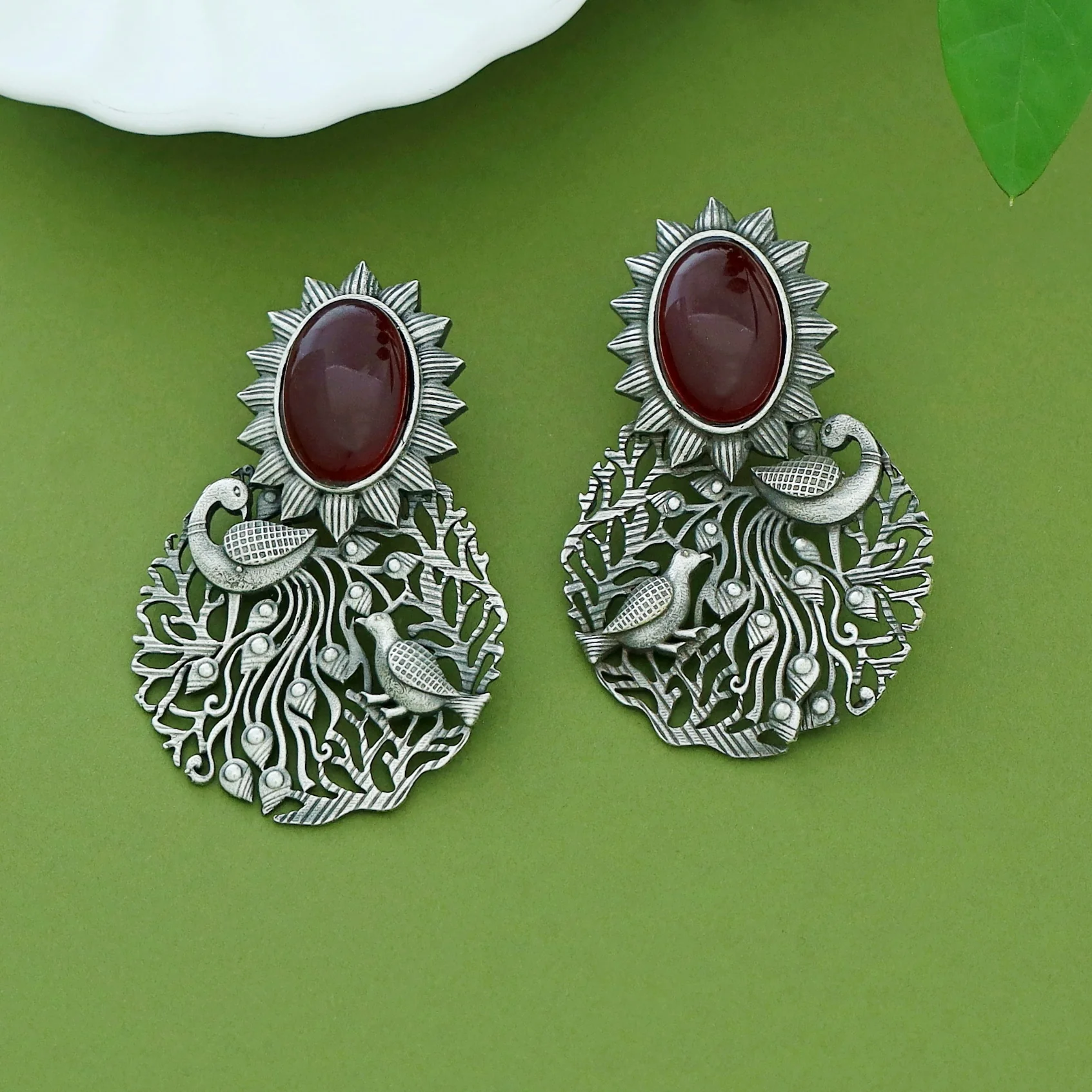 Zahra Mayura Bird Oval Glossy Earring - Image 2