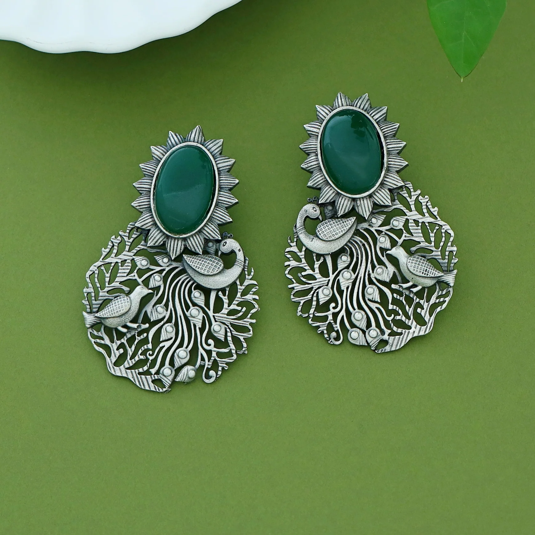 Zahra Mayura Bird Oval Glossy Earring - Image 3