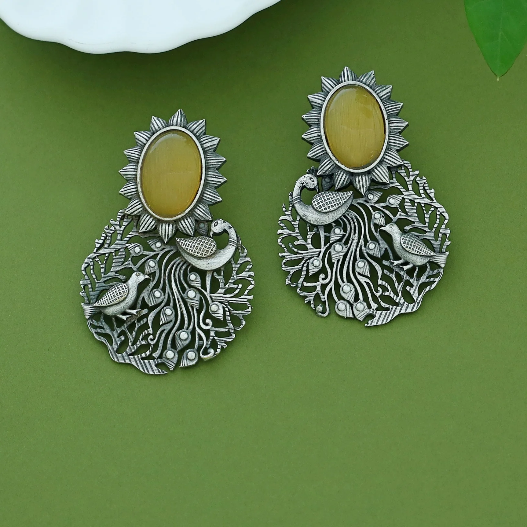 Zahra Mayura Bird Oval Glossy Earring - Image 4
