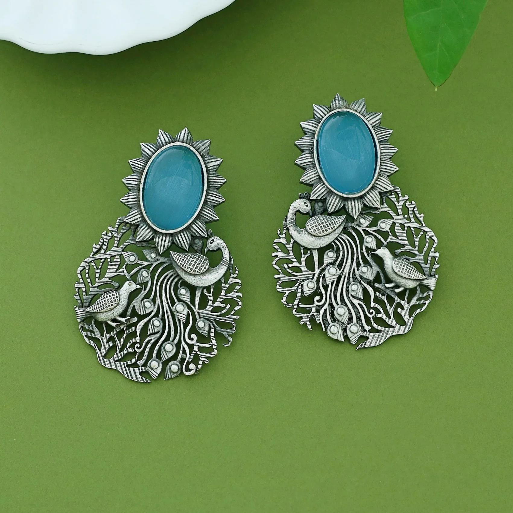 Zahra Mayura Bird Oval Glossy Earring - Image 5
