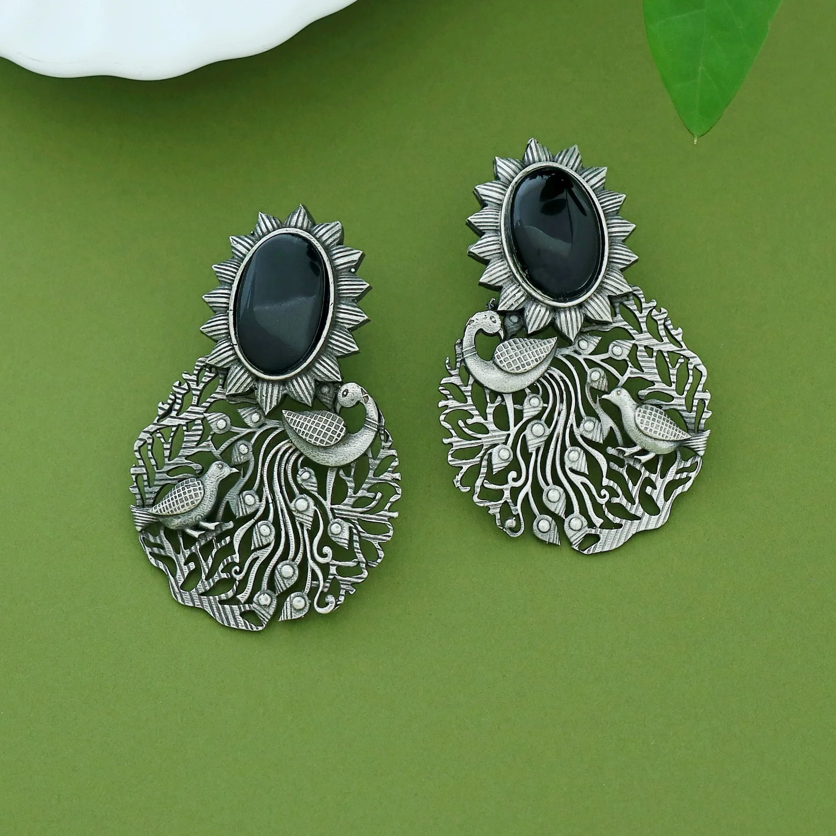 Zahra Mayura Bird Oval Glossy Earring - Image 6