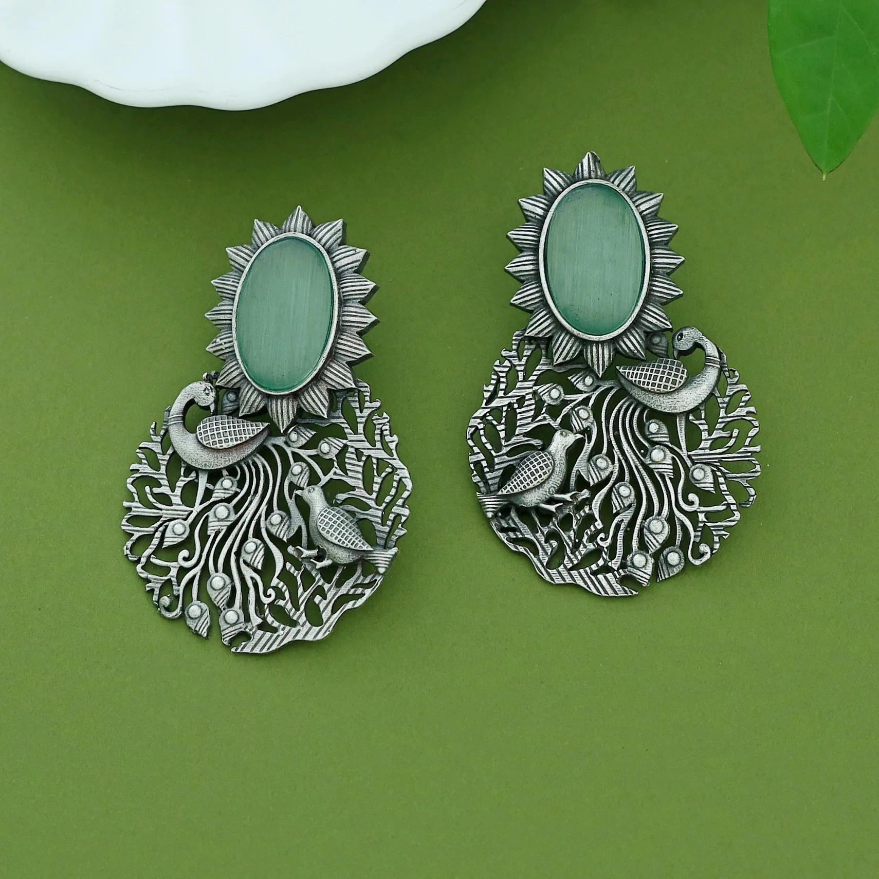 Zahra Mayura Bird Oval Glossy Earring - Image 7