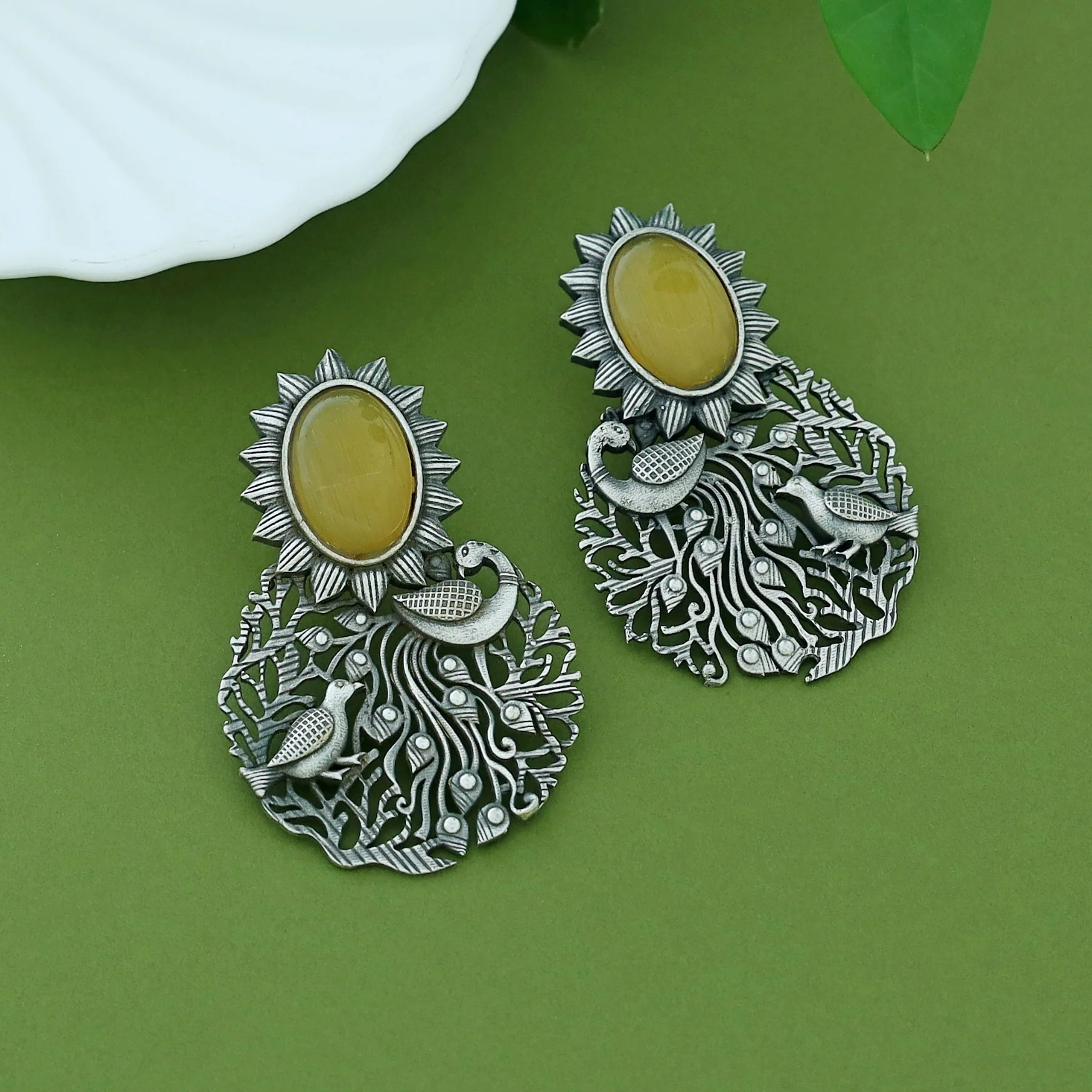 Zahra Mayura Bird Oval Glossy Earring - Image 8
