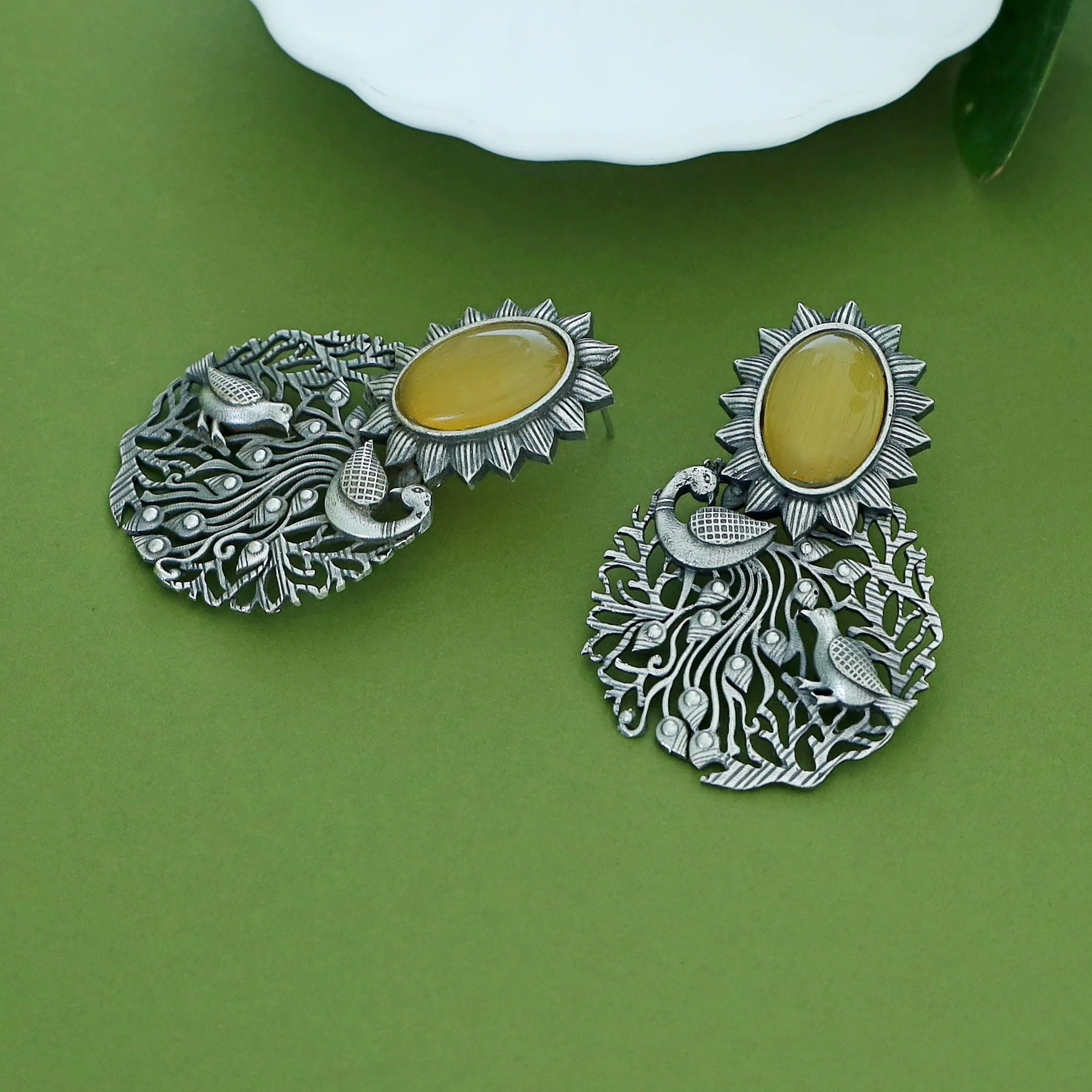 Zahra Mayura Bird Oval Glossy Earring - Image 9