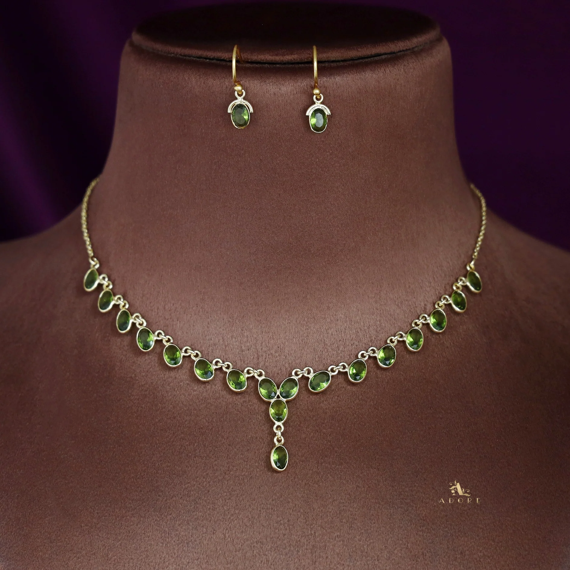 Zeeya Golden Oval Glossy Neckpiece With Drop - Image 2