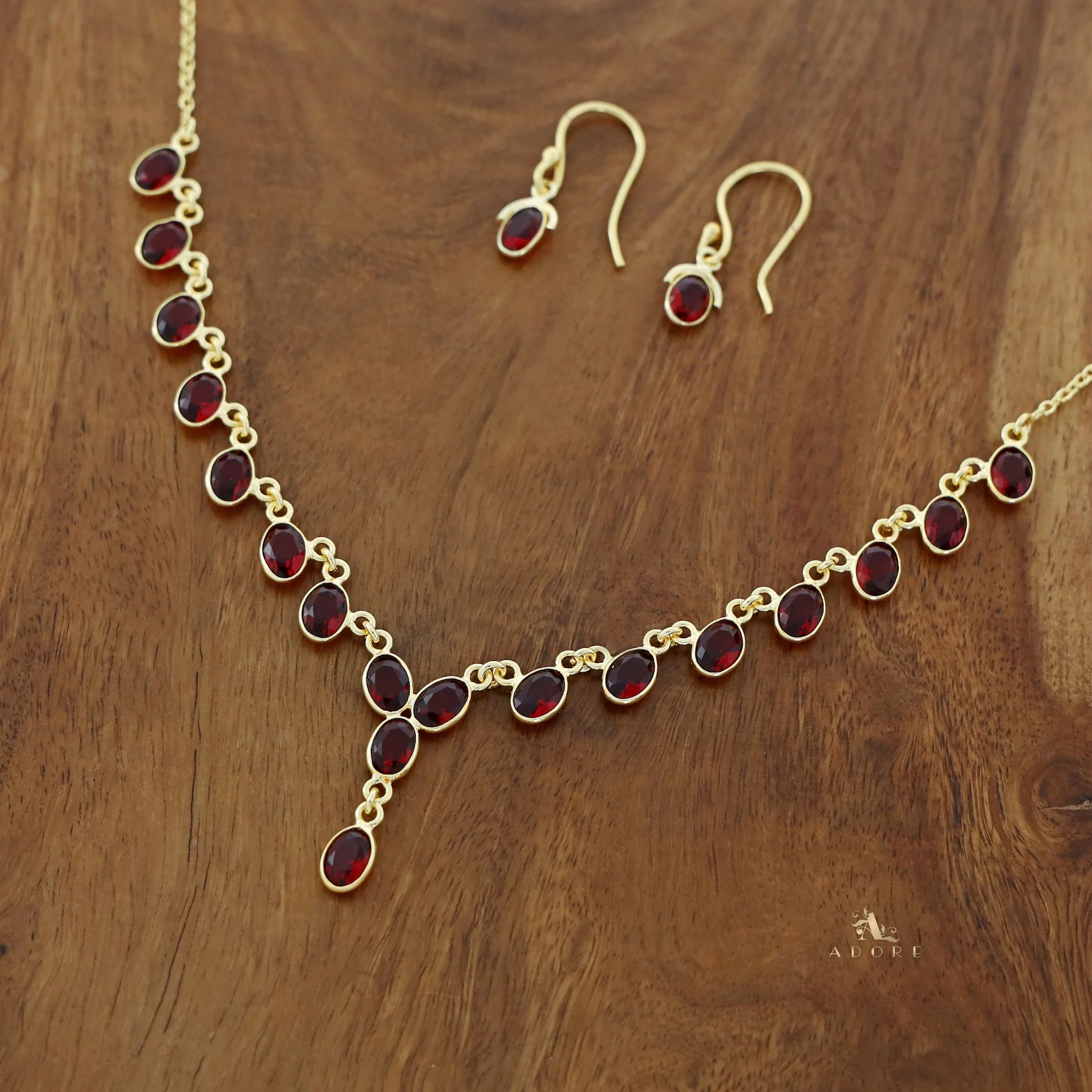 Zeeya Golden Oval Glossy Neckpiece With Drop - Image 3